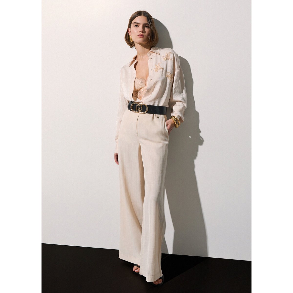 Chemise Jacquard avec Broderies Bijoux crème, LIU JO