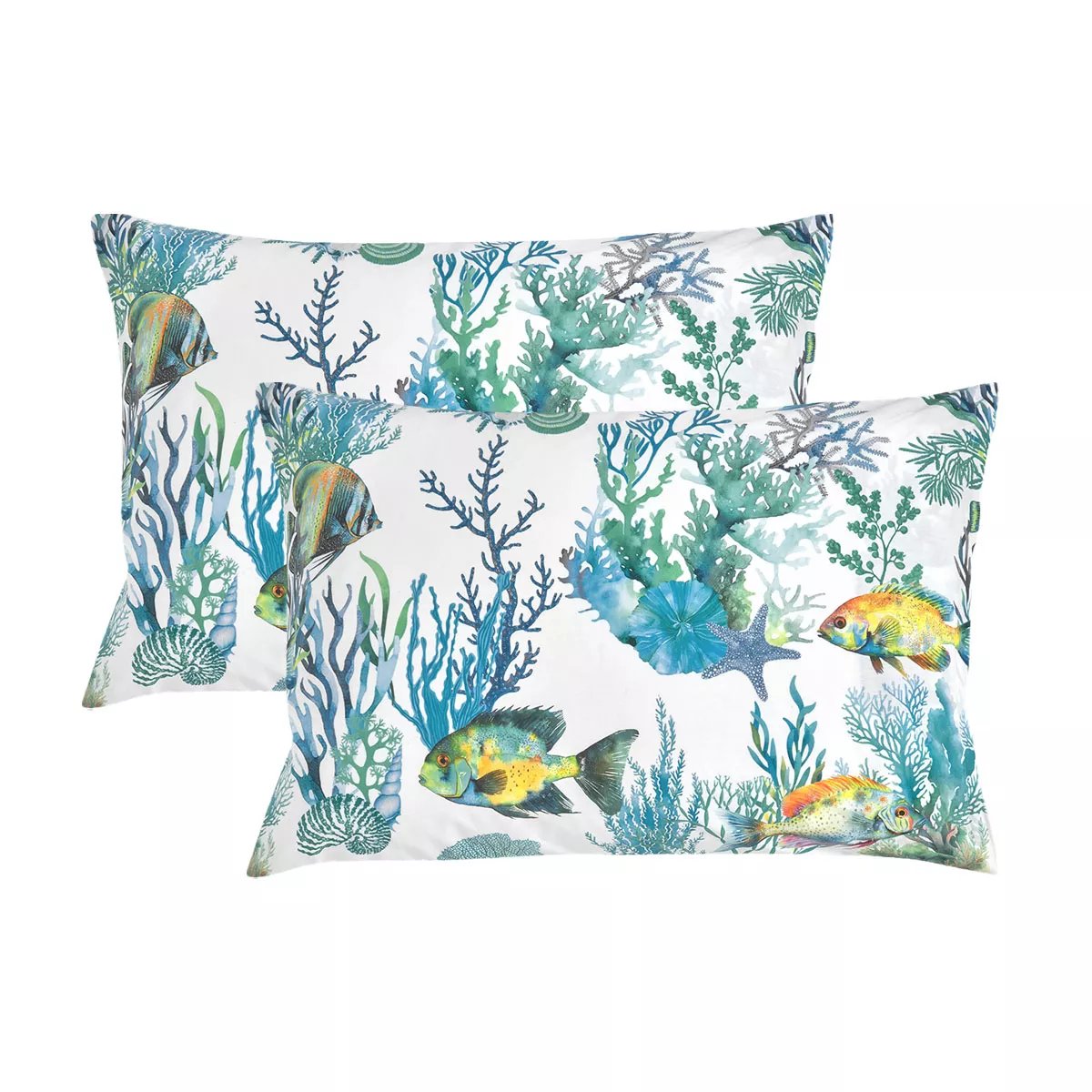 Lot de 2 taies percale de coton NAIA blanc, GARNIER THIEBAUT