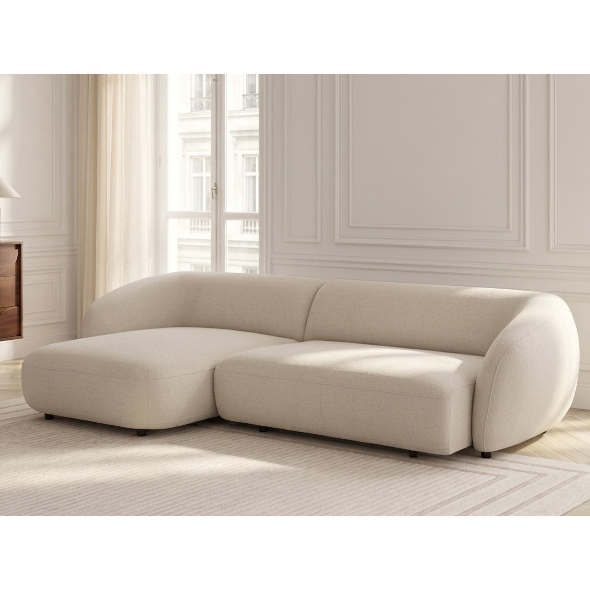 Canapé d'angle convertible 4 places en tissu lisse, HALO beige, BOBOCHIC