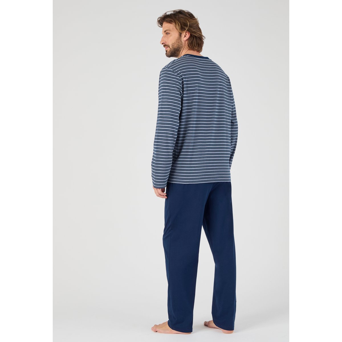 Pyjama en maille jersey bleu marine rayé, DAMART