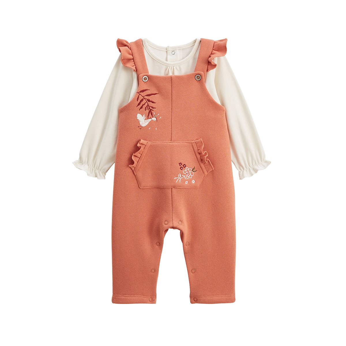 Ensemble salopette bébé en molleton et t-shirt Manouk corail, PETIT BEGUIN