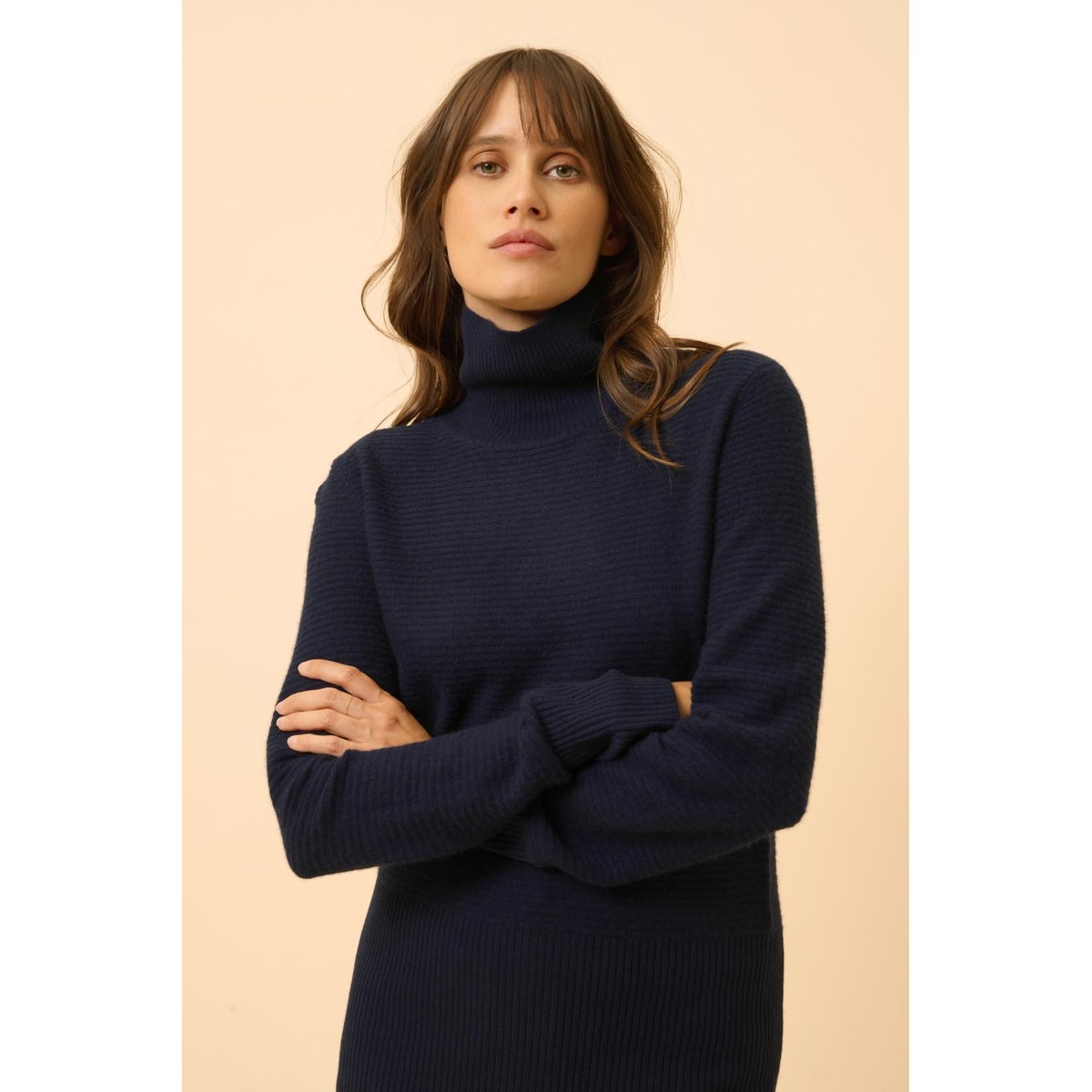 Pull Col Roulé Navy Udny bleu foncé, JUST CASHMERE