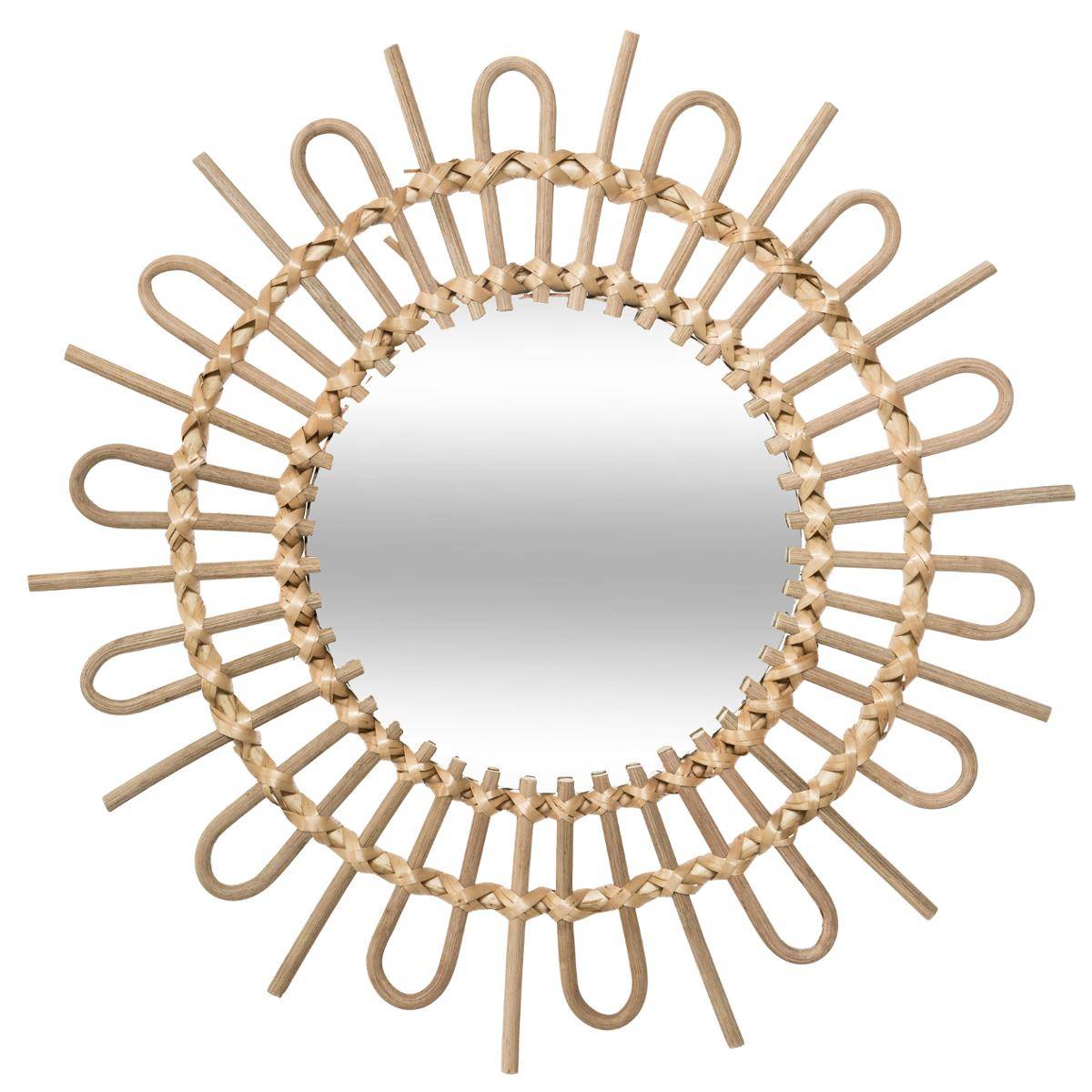 Miroir soleil en osier tressé 50cm FLORE beige moyen, ATMOSPHERA