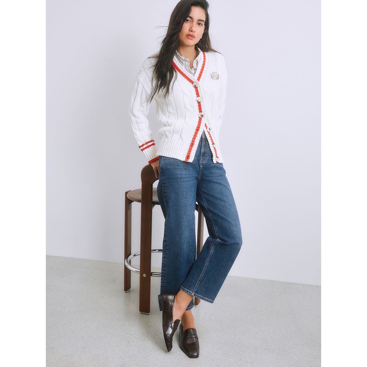 Jean droit longueur cheville taille mi-haute bleu foncé, NEXT