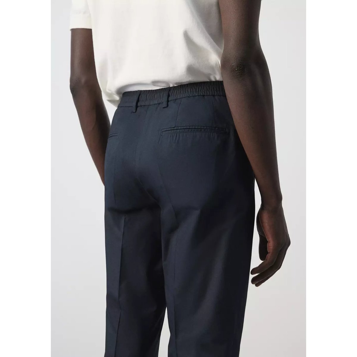 Pantalon slim fit cropped coton mélangé bleu marine, MANGO MAN