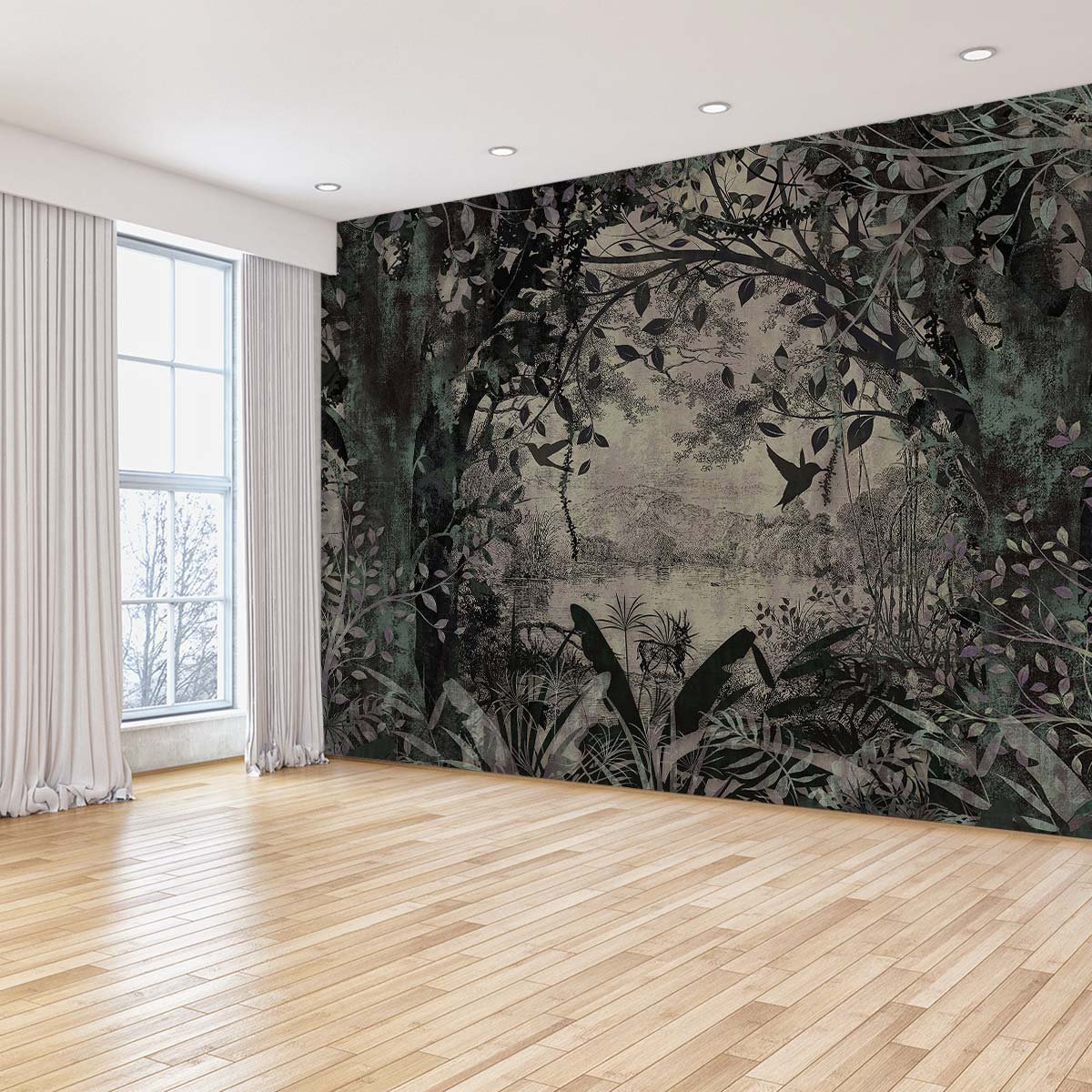 Papier peint panoramique arbre paysage ancien intissé, HEXOA