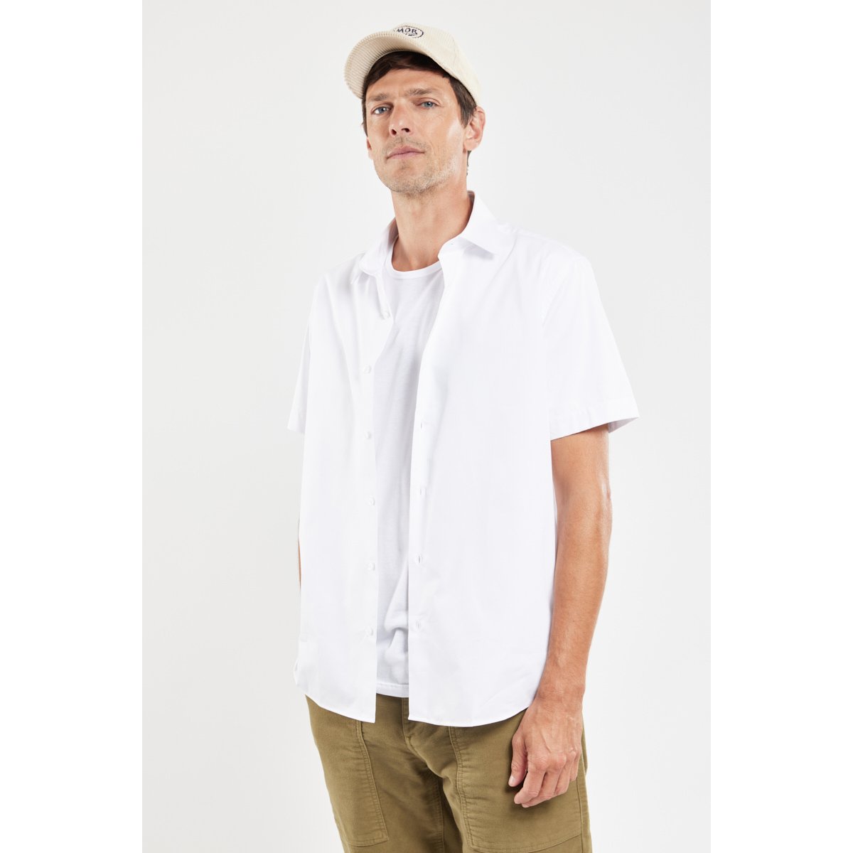 Chemise manches courtes en coton twill blanc, ARMOR-LUX