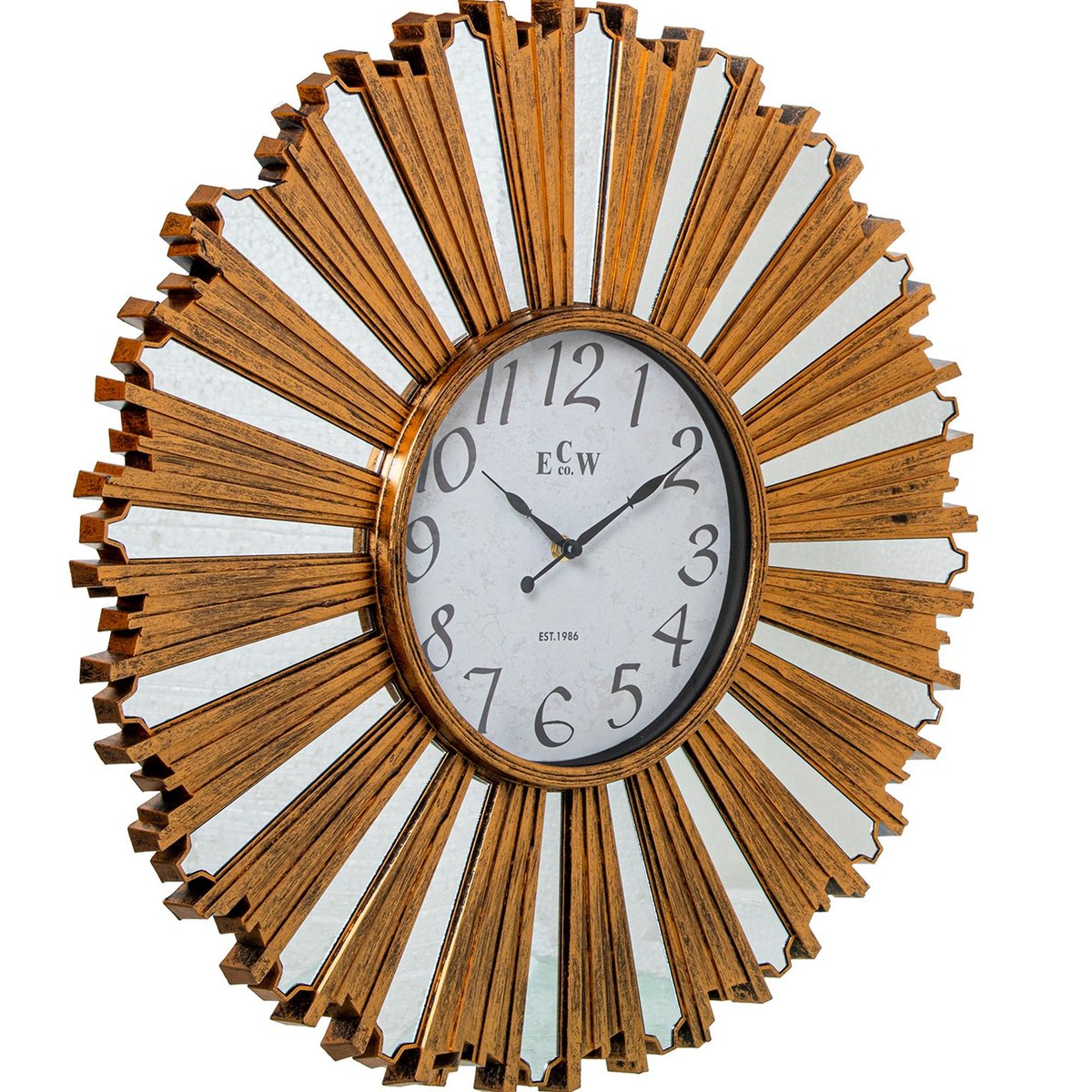 Grande horloge murale dorée et miroirs soleil 58x58x4cm doré, WADIGA