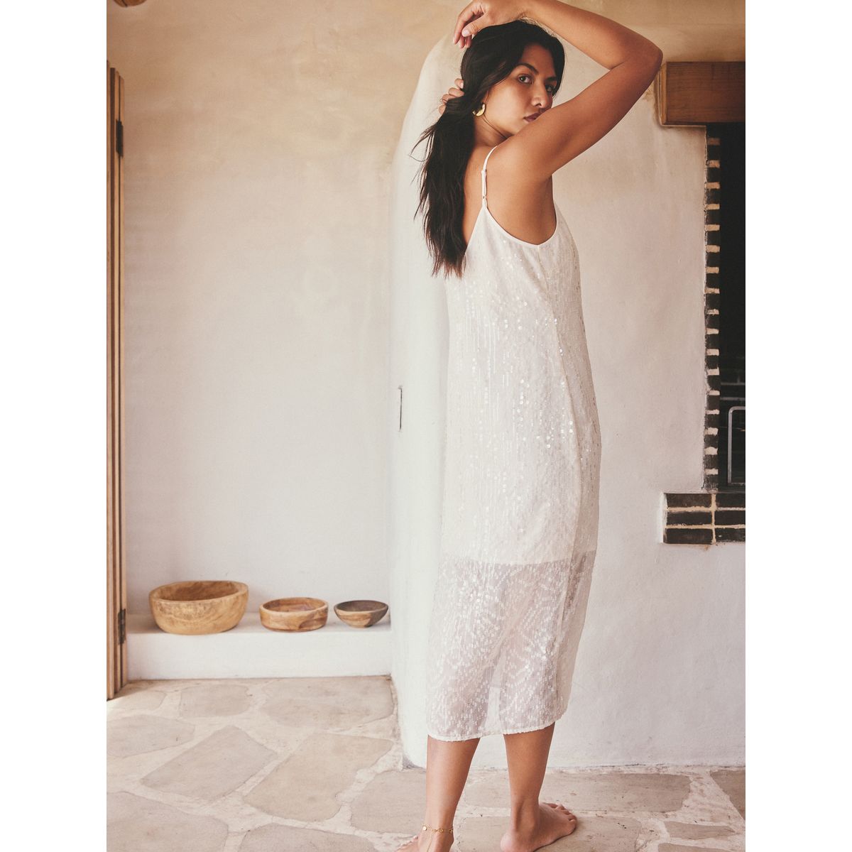 Robe midi nuisette à sequins crème, NEXT
