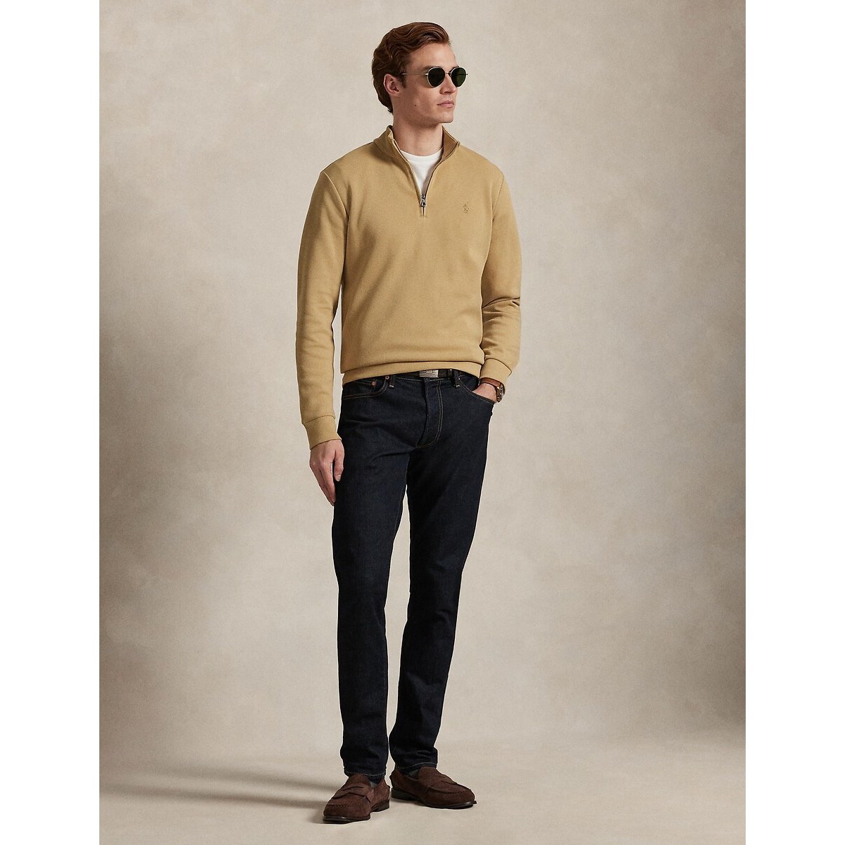 Pull à col cheminée en maille double camel, POLO RALPH LAUREN