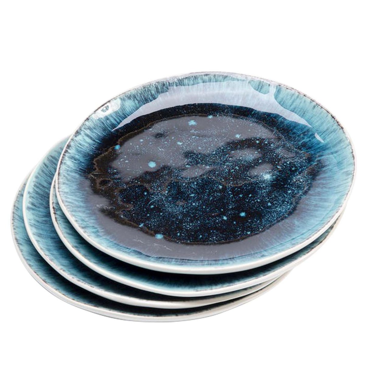 Lot de 4 assiettes plates à dessert, MUSTIQUE bleu, KARE DESIGN