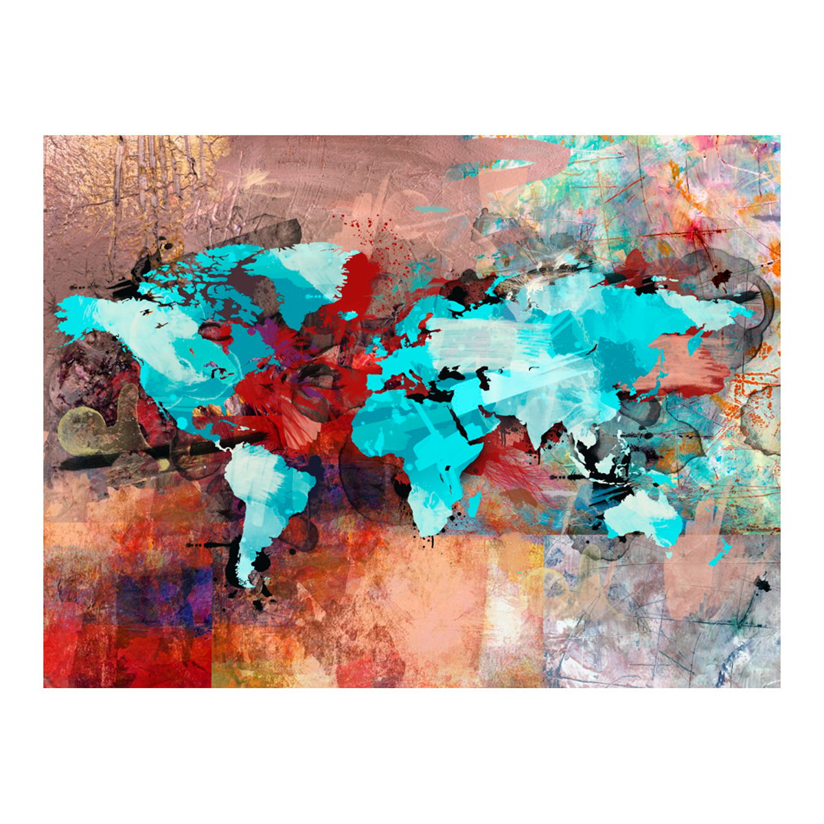 Papier peint intissé panoramique Carte du monde The earth without art is just 'eh' rouge, EDEN