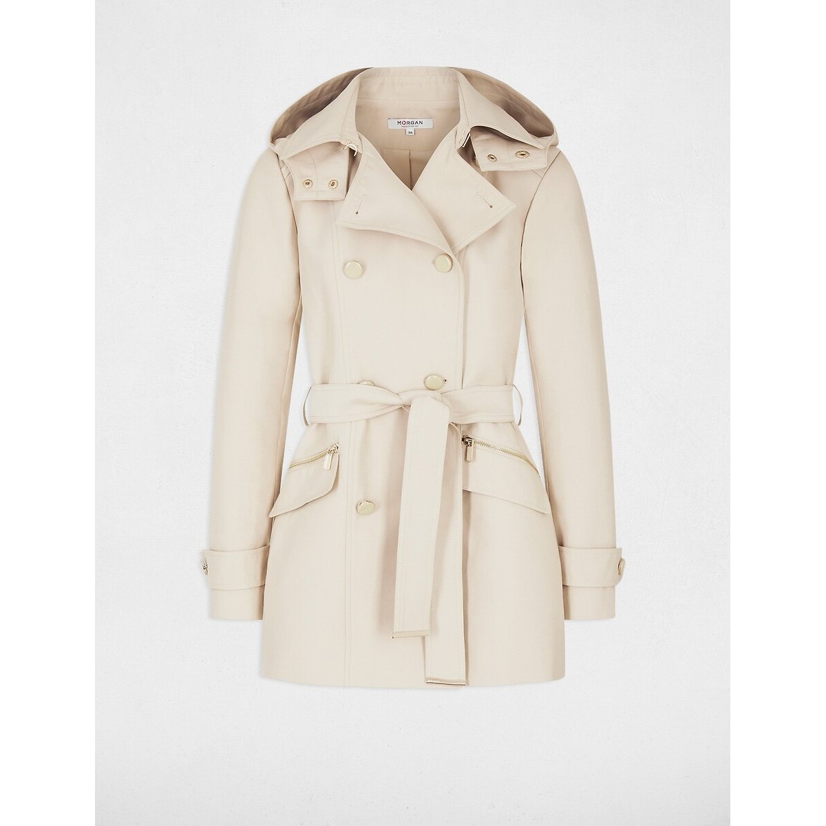 Trench à capuche, mi-long beige, MORGAN