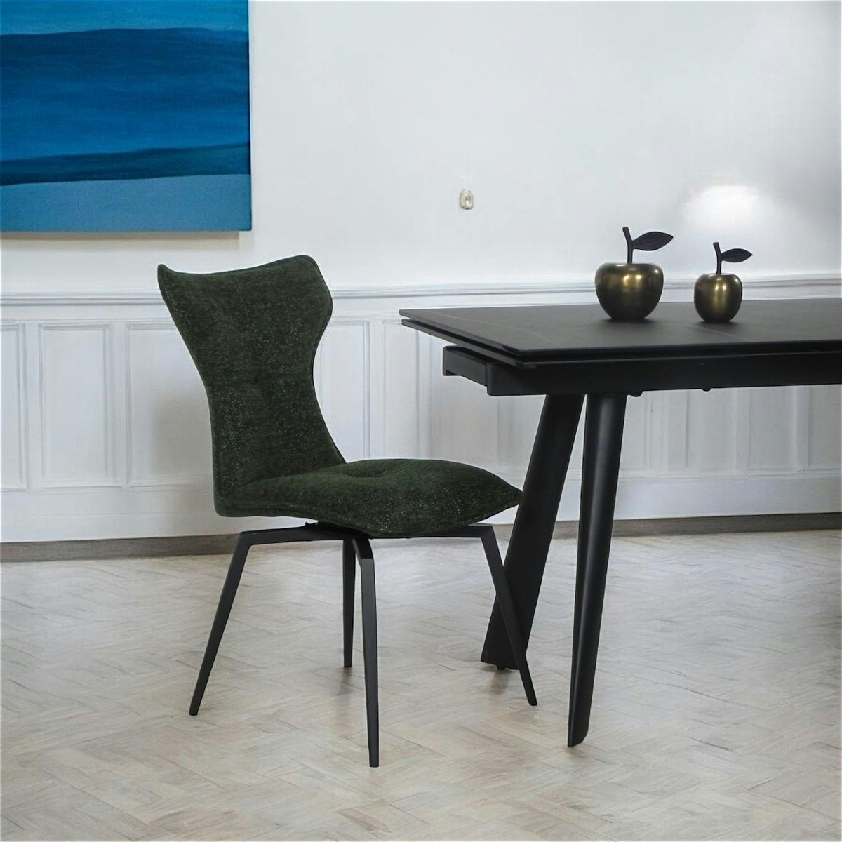 Chaise verte pivotante en velours avec passepoil (lot de 2) LOMBARDIE vert, PIER IMPORT