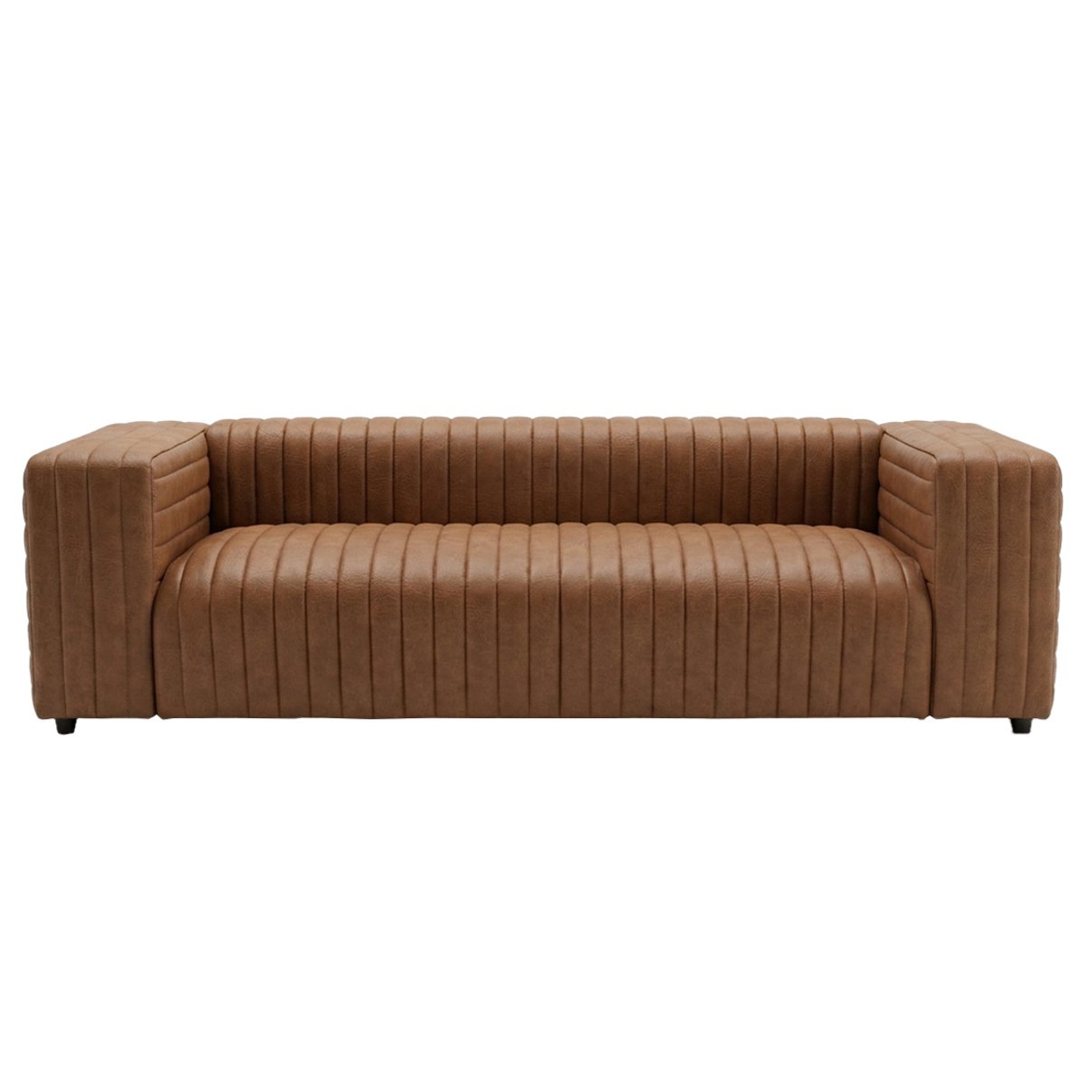 Canapé droit en simili strié, IGOR marron, BEST MOBILIER