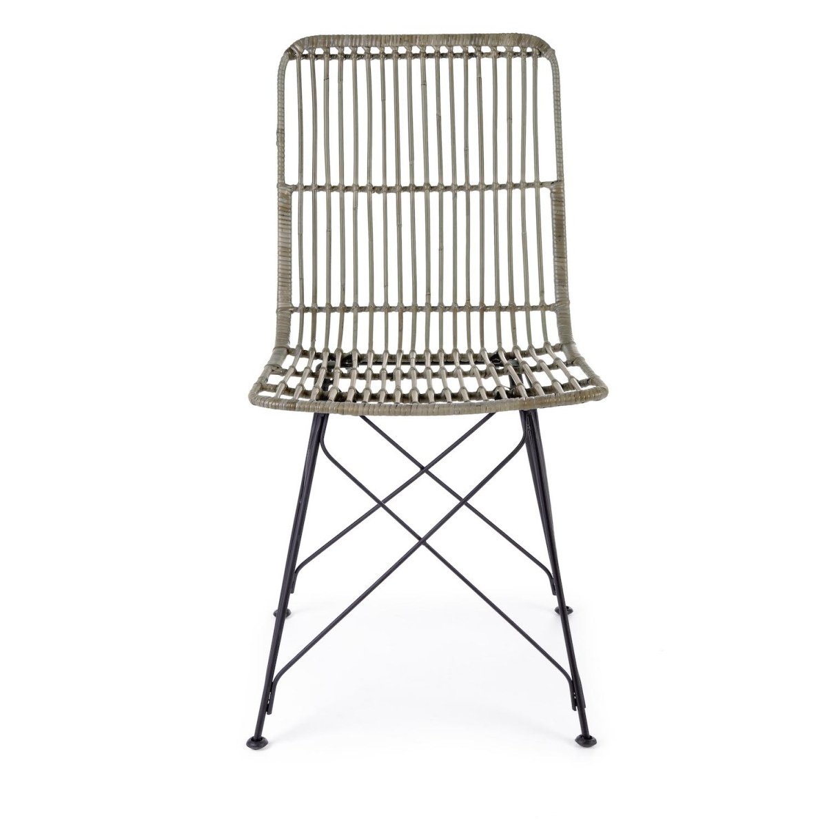 Chaise en rotin naturel avec structure en acier - KUBU gris, MATHI DESIGN