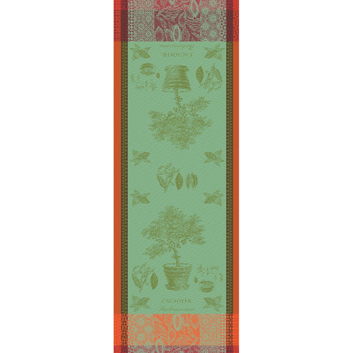 Chemin de table pur coton CACAOYER EN POT vert, GARNIER THIEBAUT
