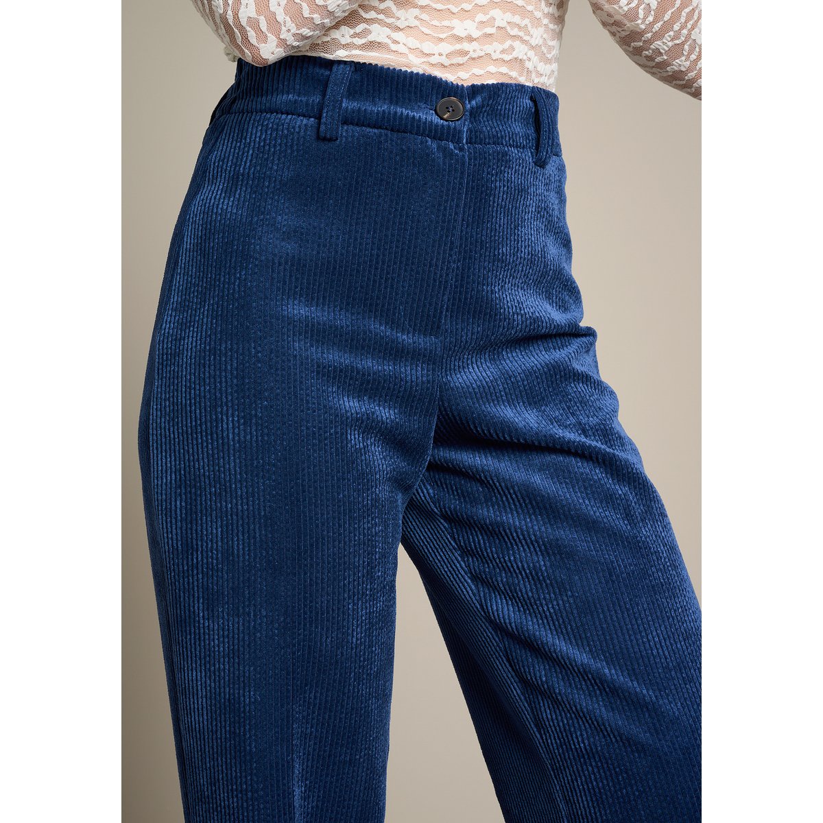 Pantalon large en velours côtelé bleu marine, LOLALIZA