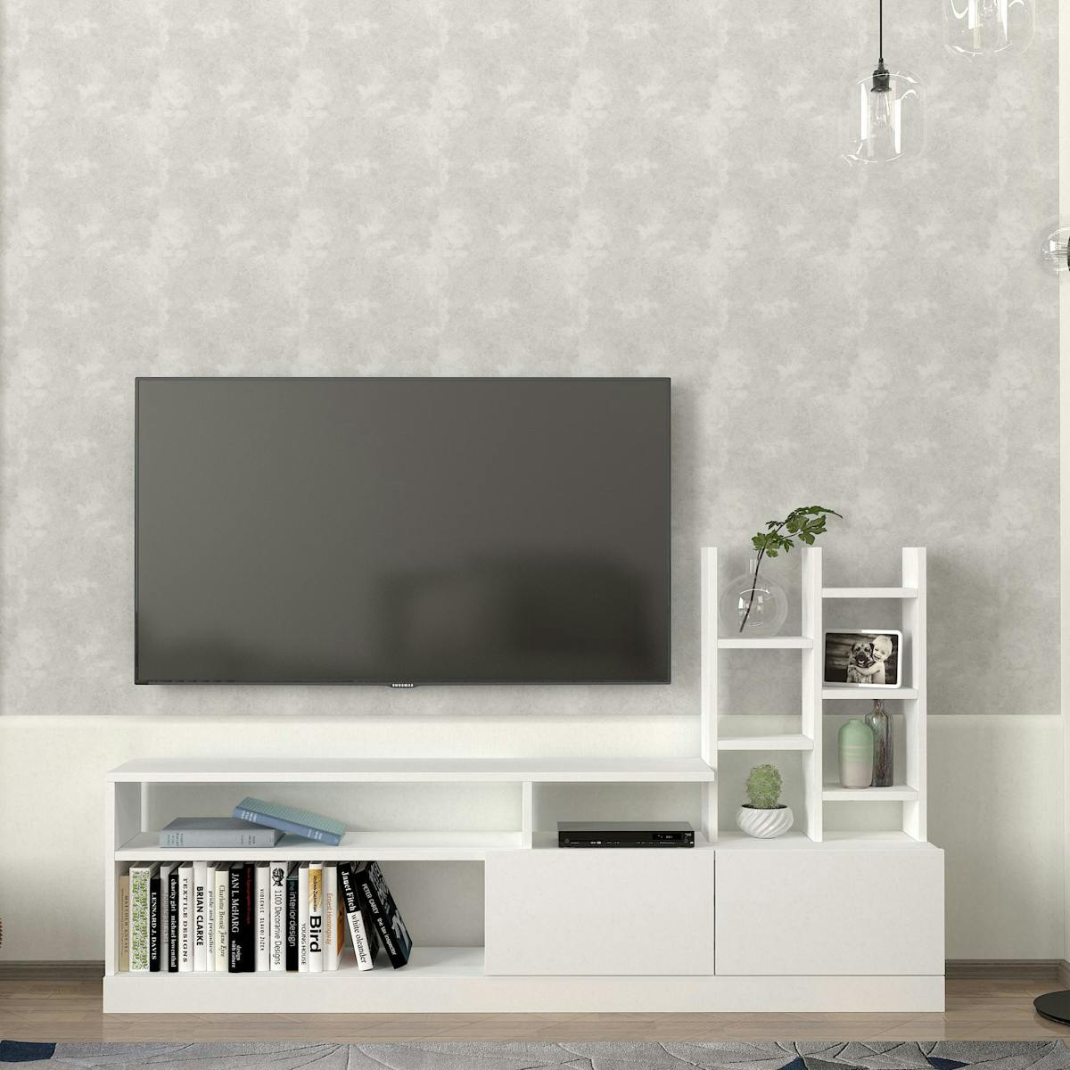 Ensemble meuble TV blanc rangement et niches décoratives MARFA blanc, PIER IMPORT