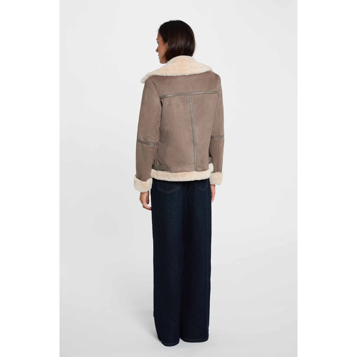Blouson zippé suédine taupe, MORGAN