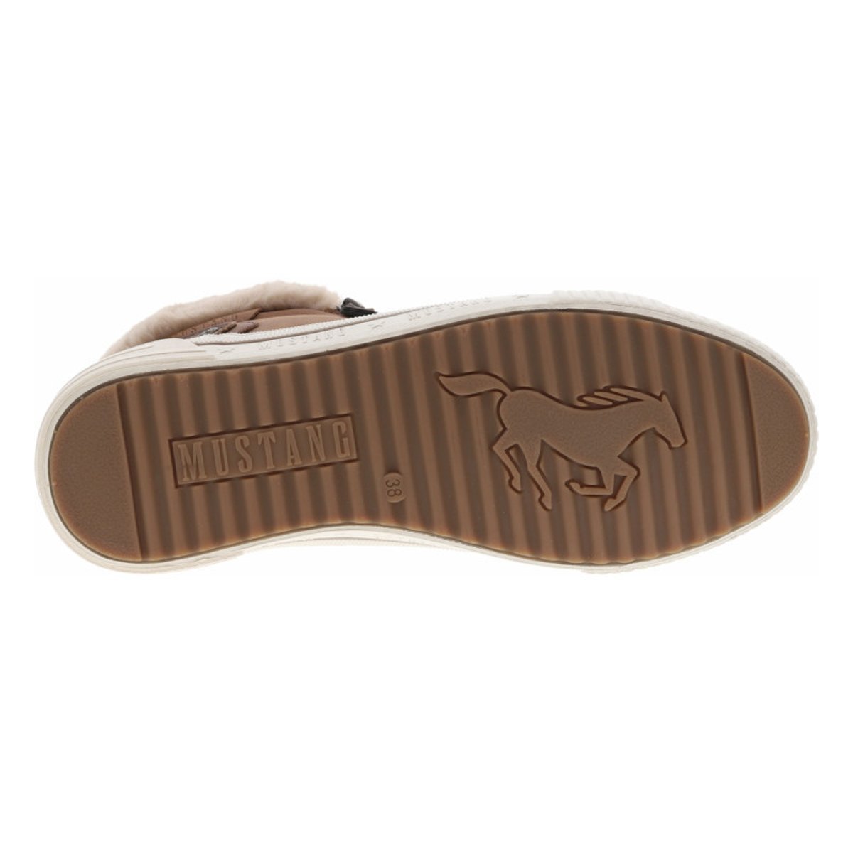 Tennis cognac à talon plat avec un zip latéral et des lacets ronds cognac, MUSTANG
