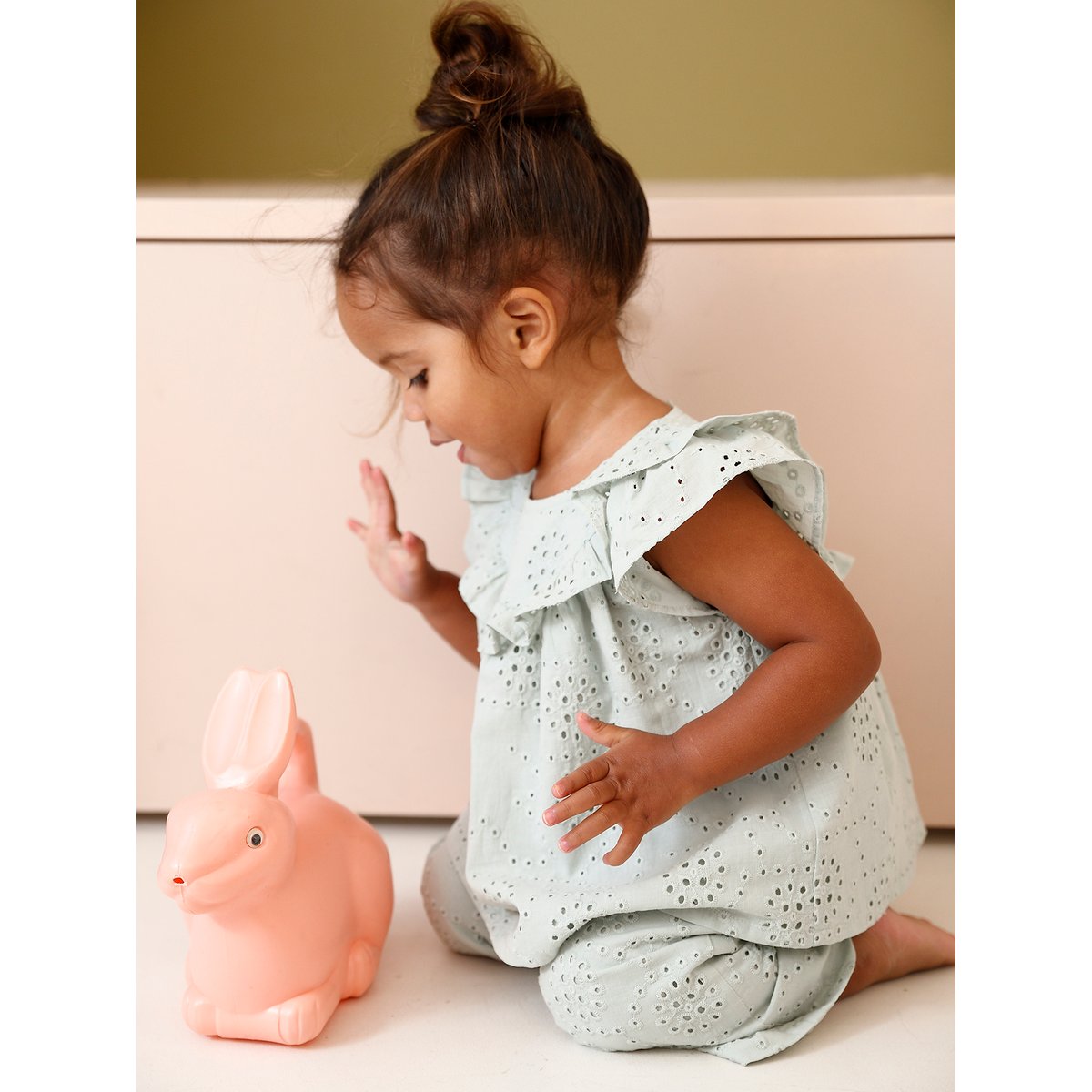 Blouse bébé broderie anglaise vert d'eau, VERTBAUDET
