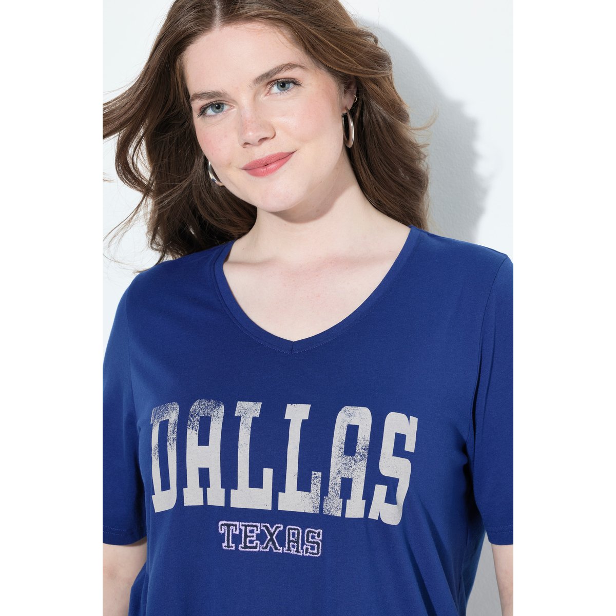 T-shirt évasé avec message imprimé bleu foncé, ULLA POPKEN