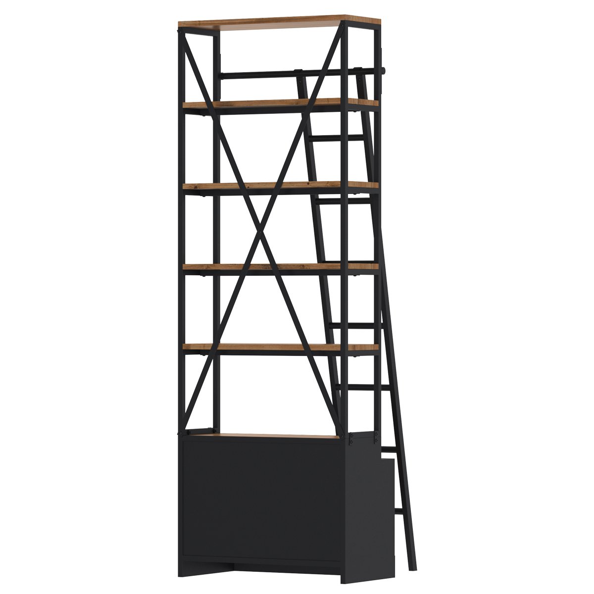 Petite bibliothèque 86 cm en bois et métal - KASI bois foncé et noir, MAISON PAVANE