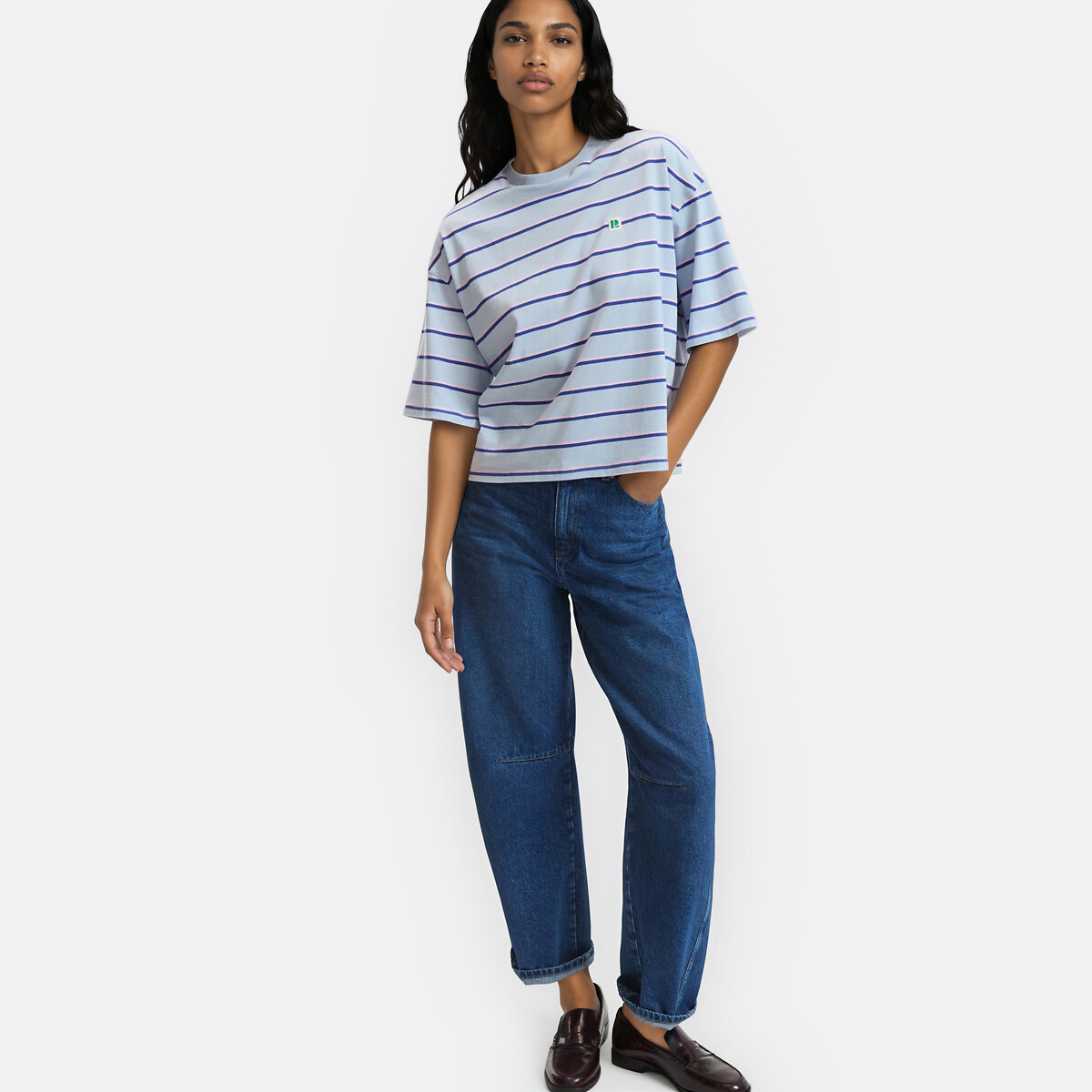 T-shirt rayé, col rond, manches courtes rayé bleu, LA REDOUTE COLLECTIONS