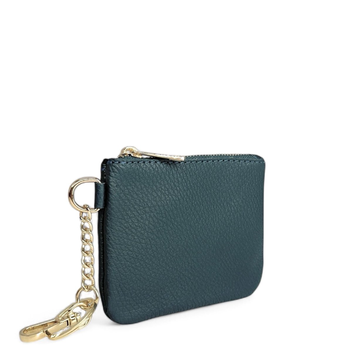 Pochette porte-monnaie porte-clés en cuir grainé POCKET bleu canard, OH MY BAG