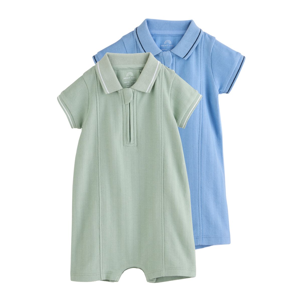 Barboteuse bébé habillée à col, lot de 2 bleu/vert, NEXT