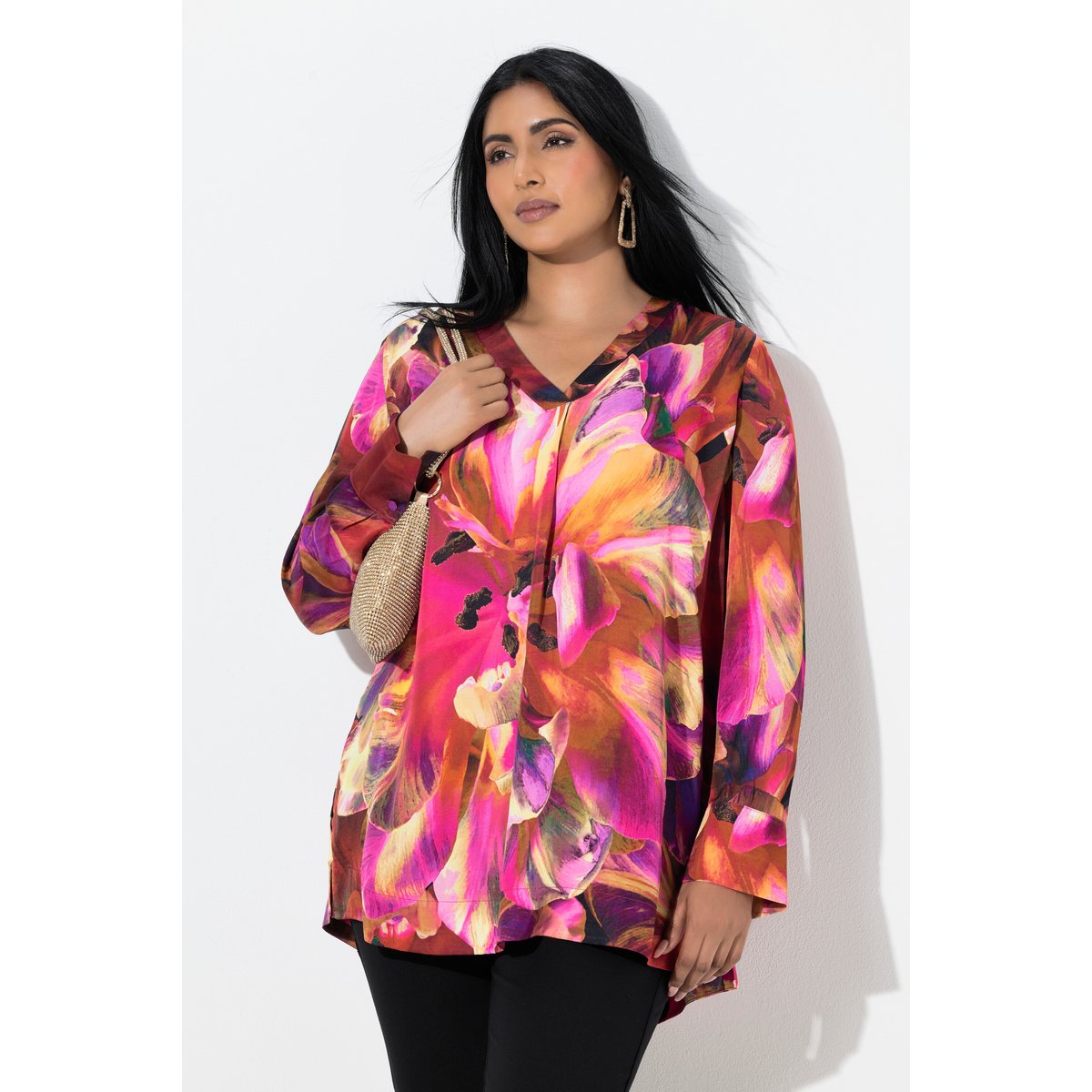 Blouse à fleurs en satin baie, ULLA POPKEN