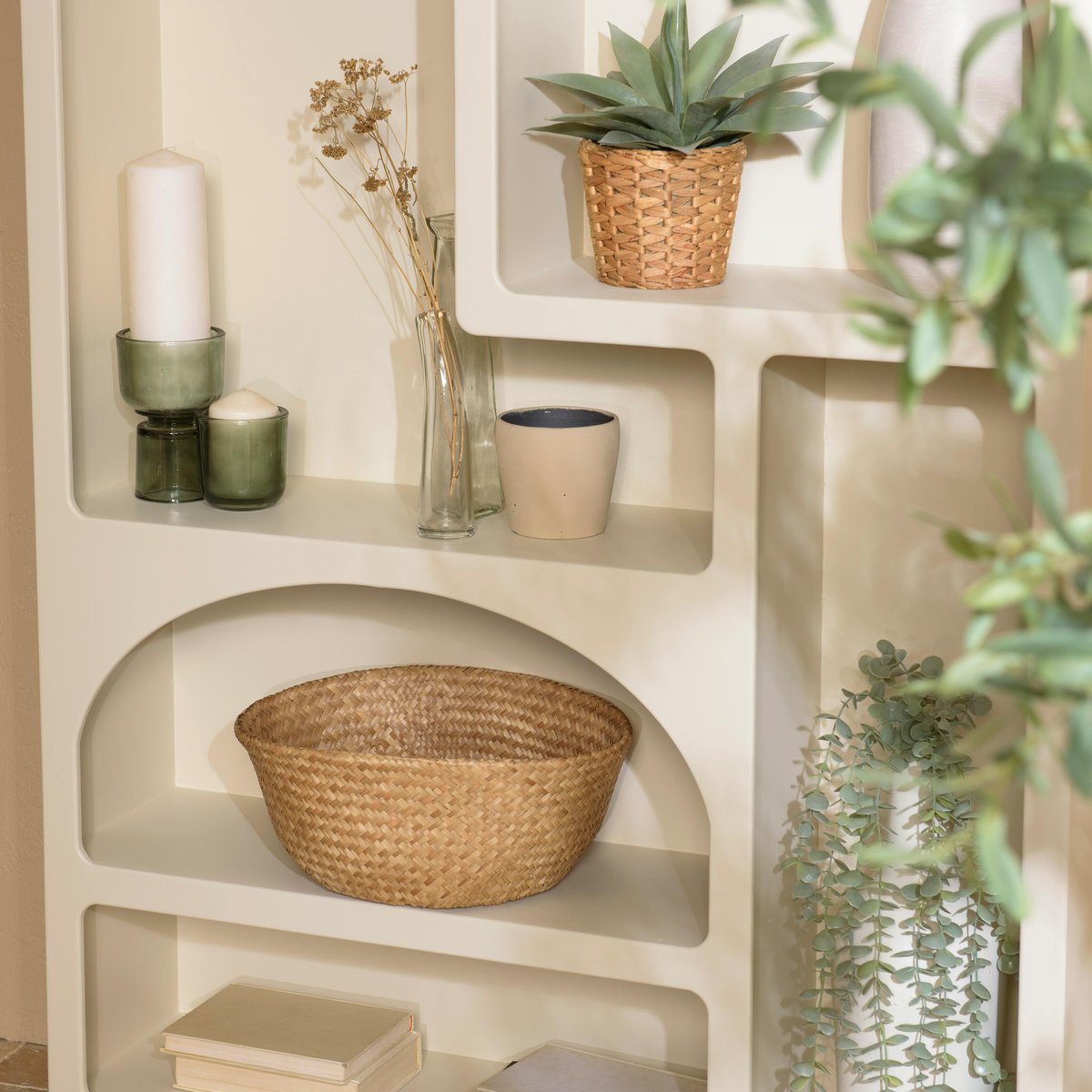 Etagère 6 niches 100x26cm en bois peint couleur beige NELIA beige, PIER IMPORT