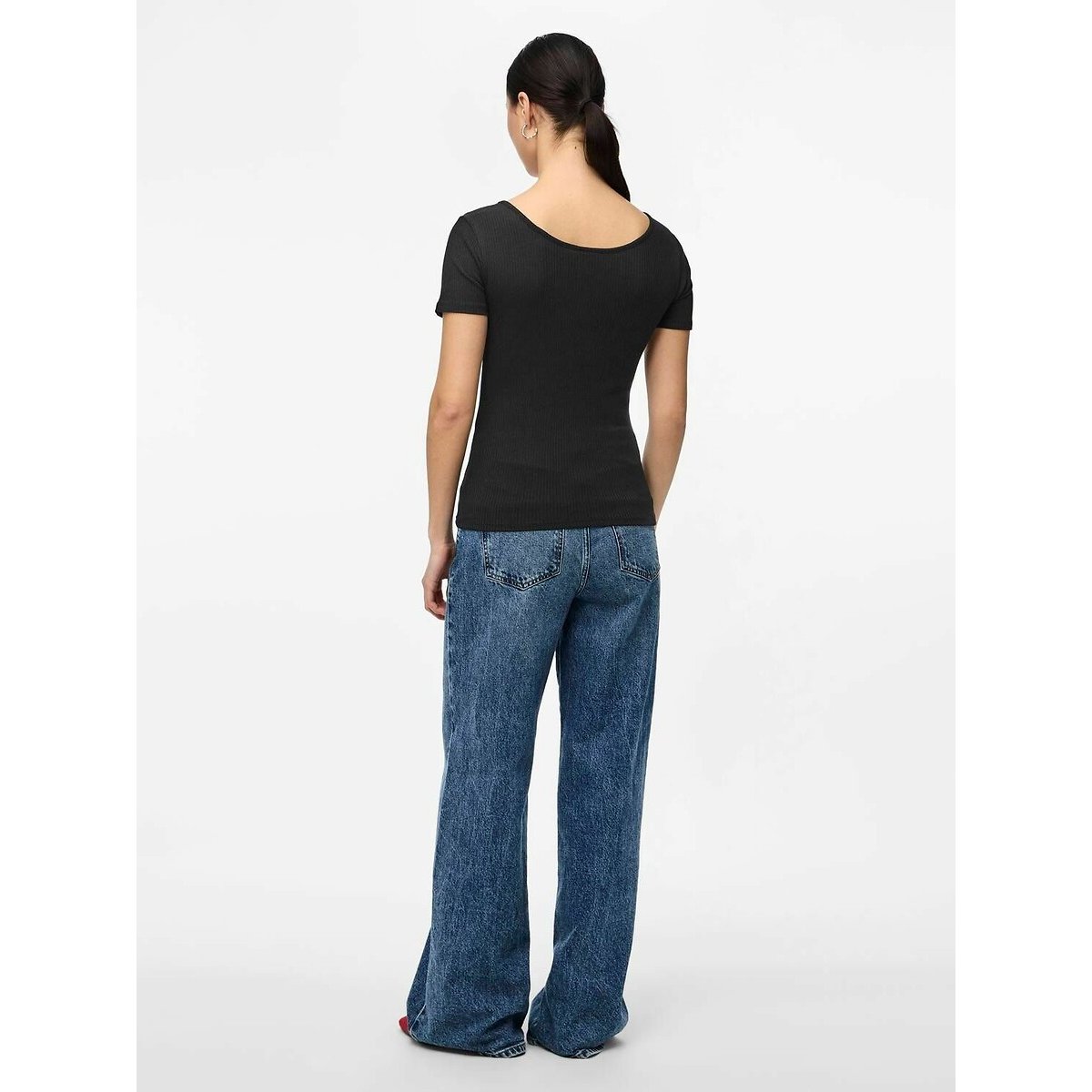 T-shirt con bottoni nero , PIECES
