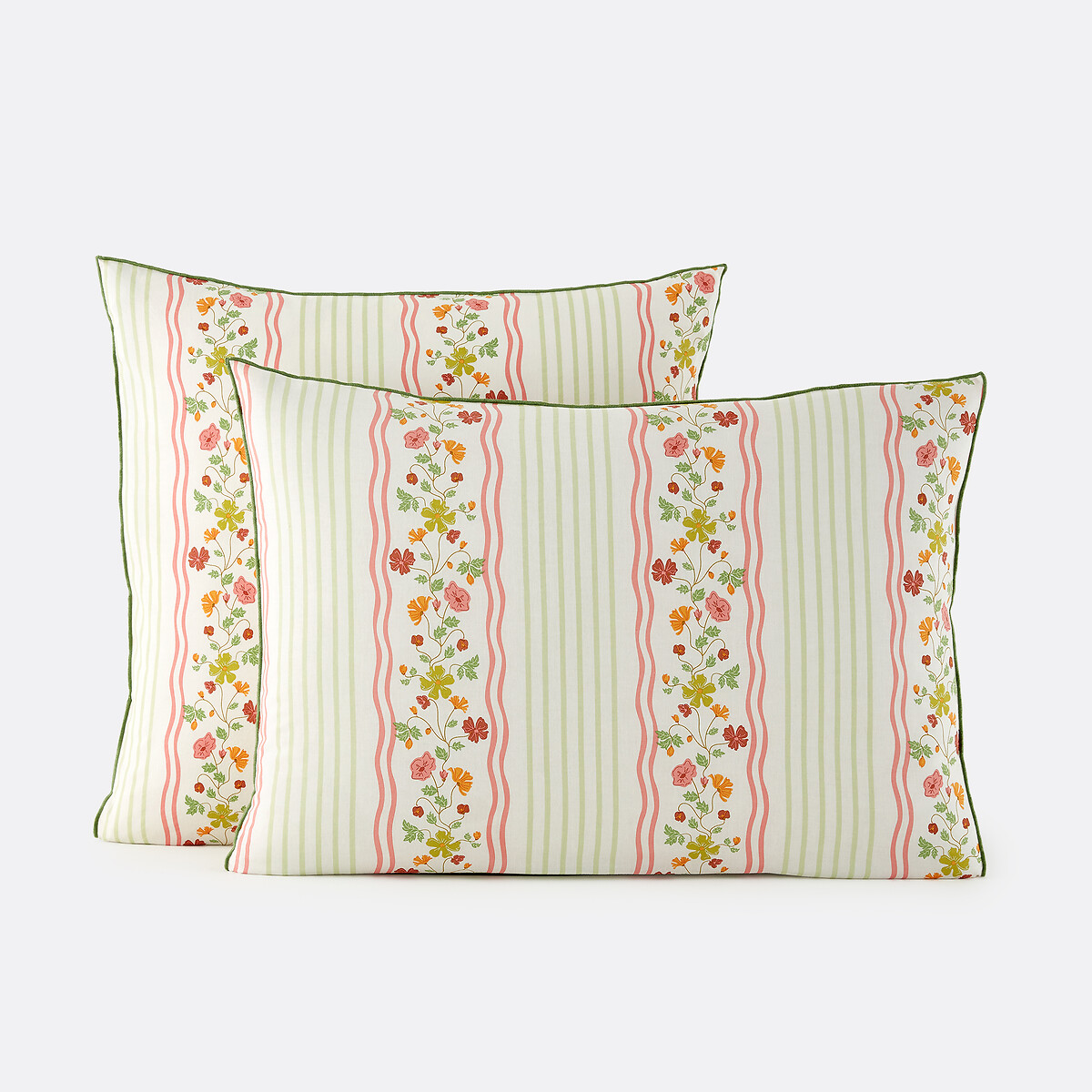 Fabiola Striped/Floral Print Washed Cotton Pillowcase floral and striped print, LA REDOUTE INTERIEURS