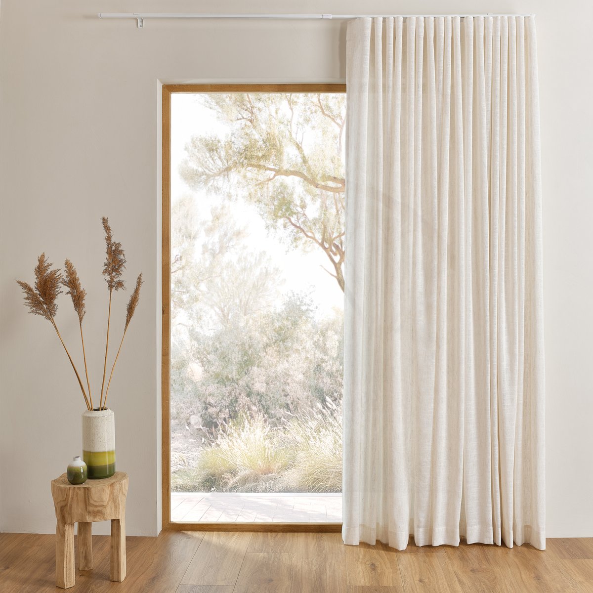 Kit rail extensible + Voilage poly-lin wave - QABANE lin, HOME MAISON