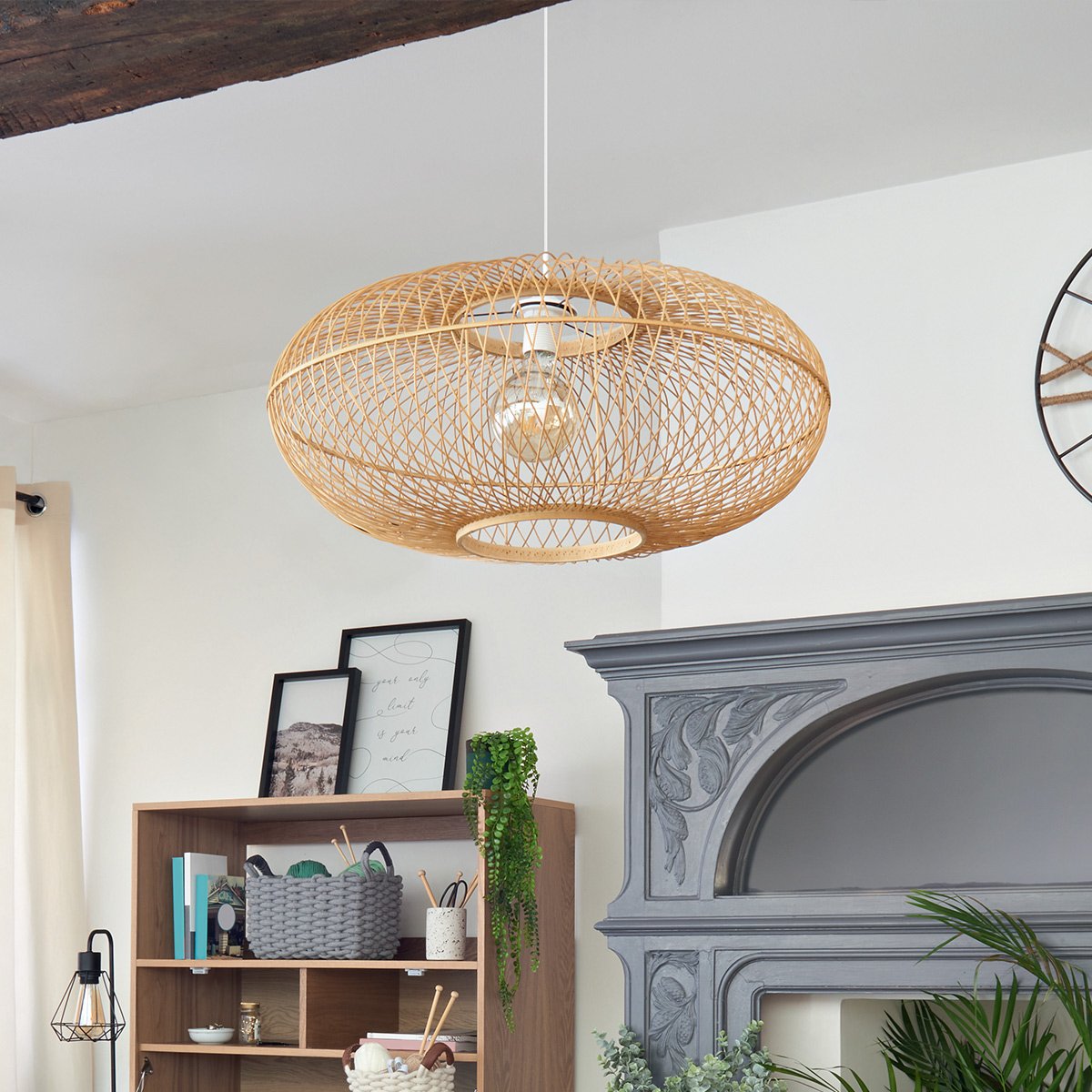 Suspension arrondie en bambou tressé LOREN beige, ATMOSPHERA