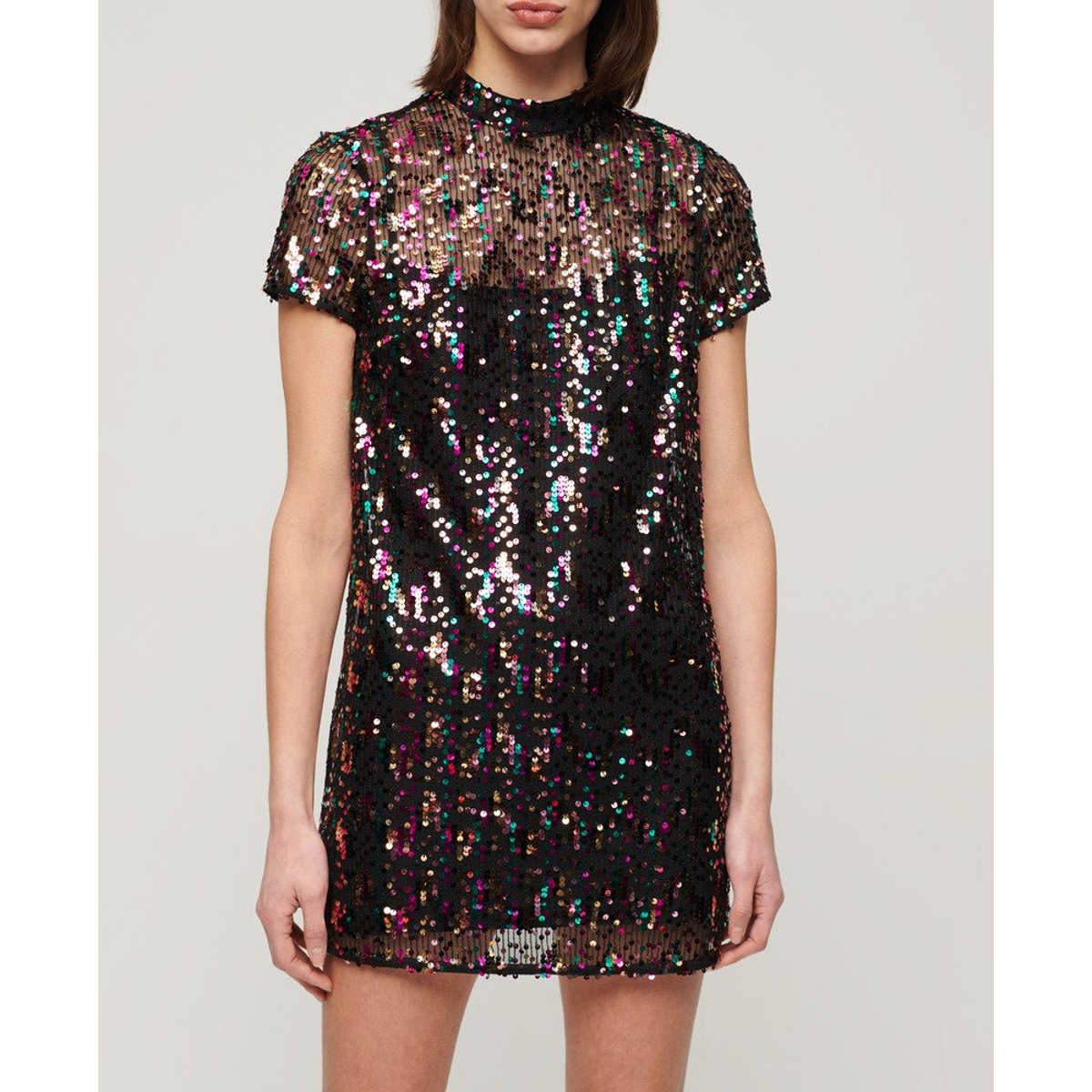 Robe t-shirt à sequins et col montant paillettes multicolores, SUPERDRY