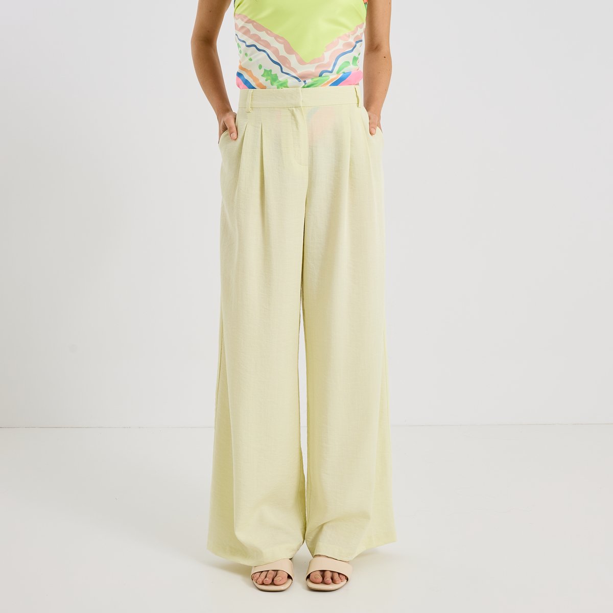 Pantalon large à pinces jaune, GRAIN DE MALICE