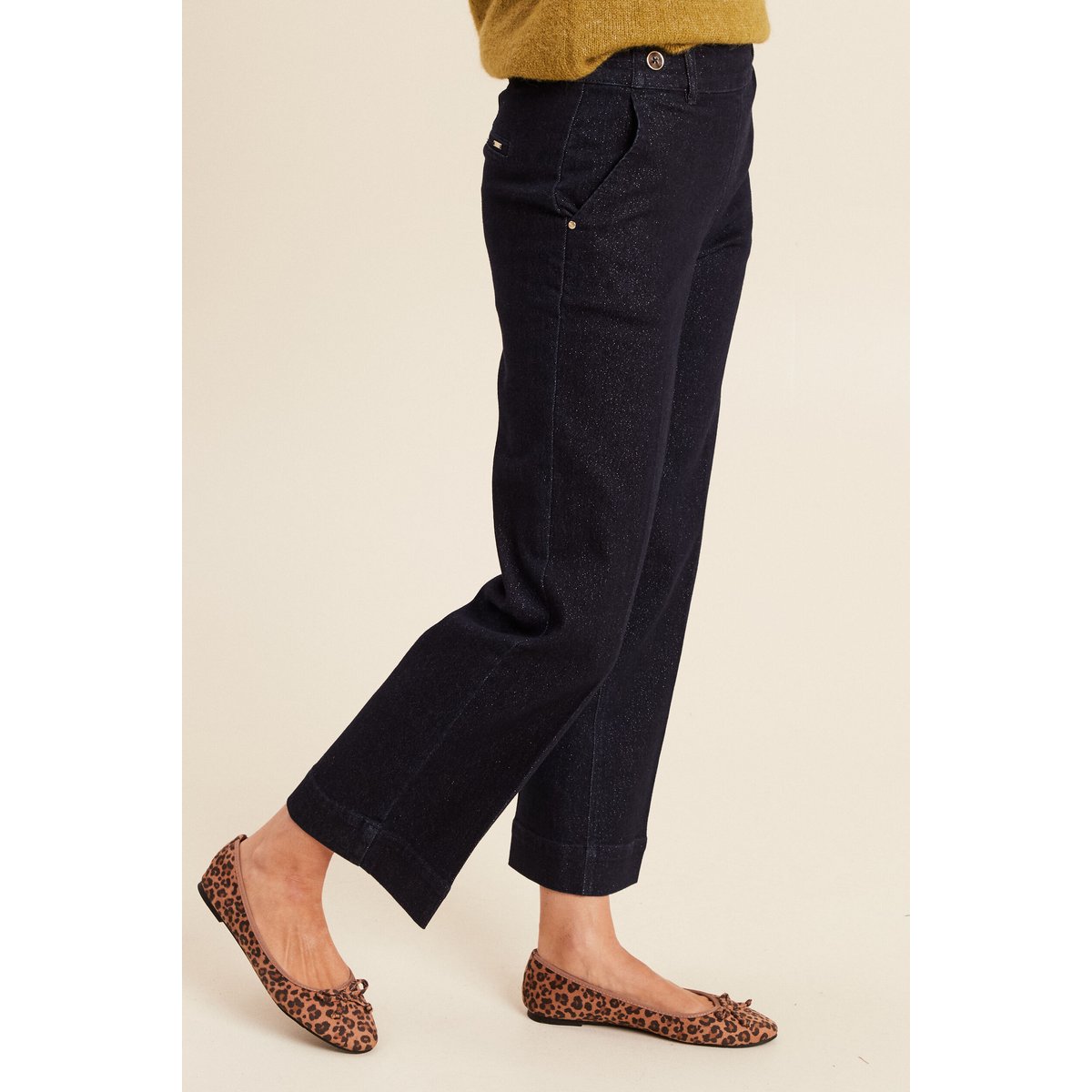 Jean large taille haute à paillettes denim brut, BREAL