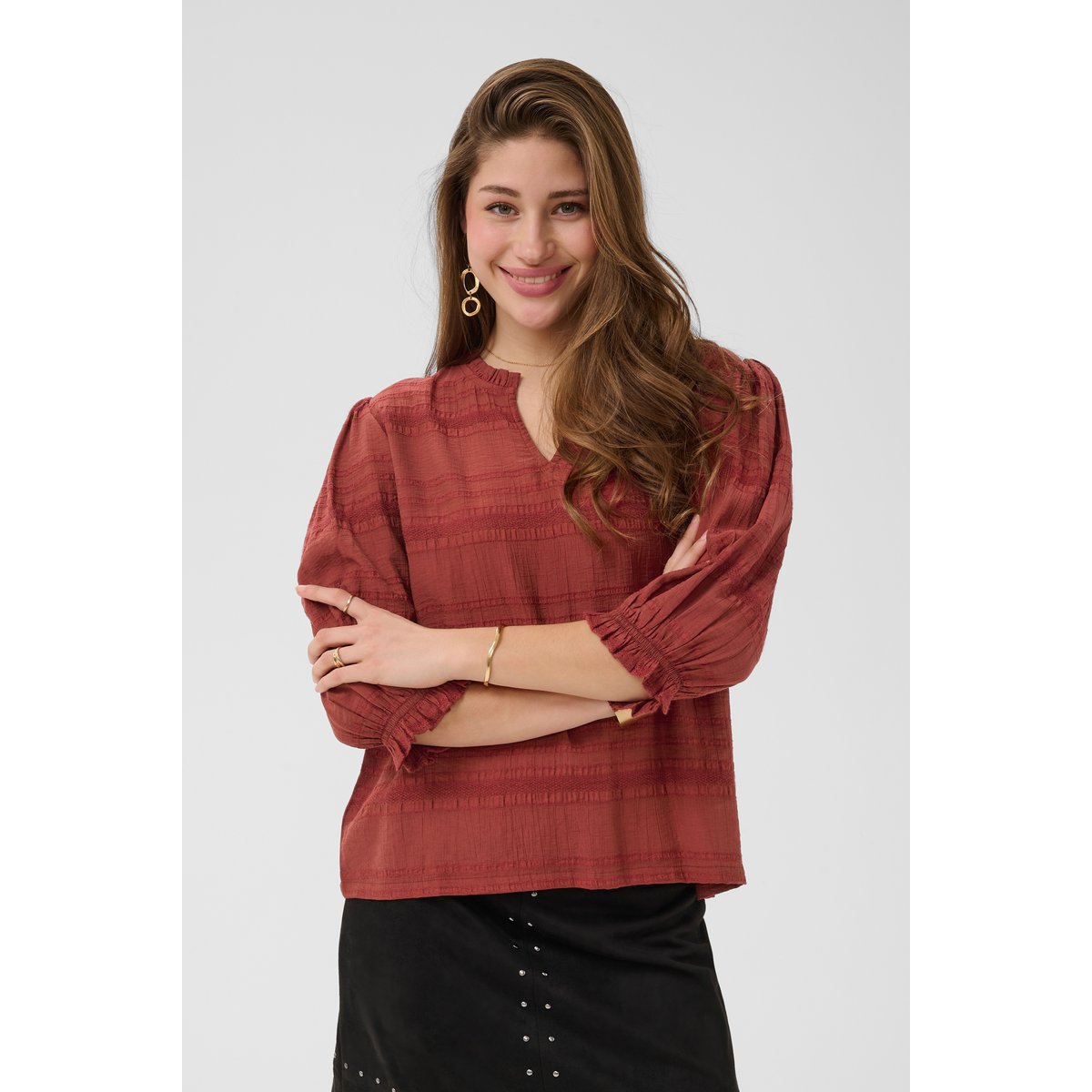 Blouse à manches courtes marron brandy snifter, CREAM