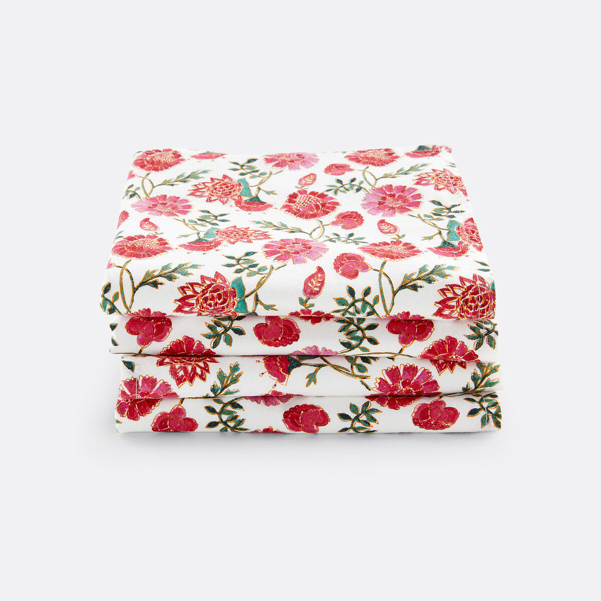 Lot de 4 serviettes de table coton lavé, Bhojan blanc/rouge, LA REDOUTE INTERIEURS