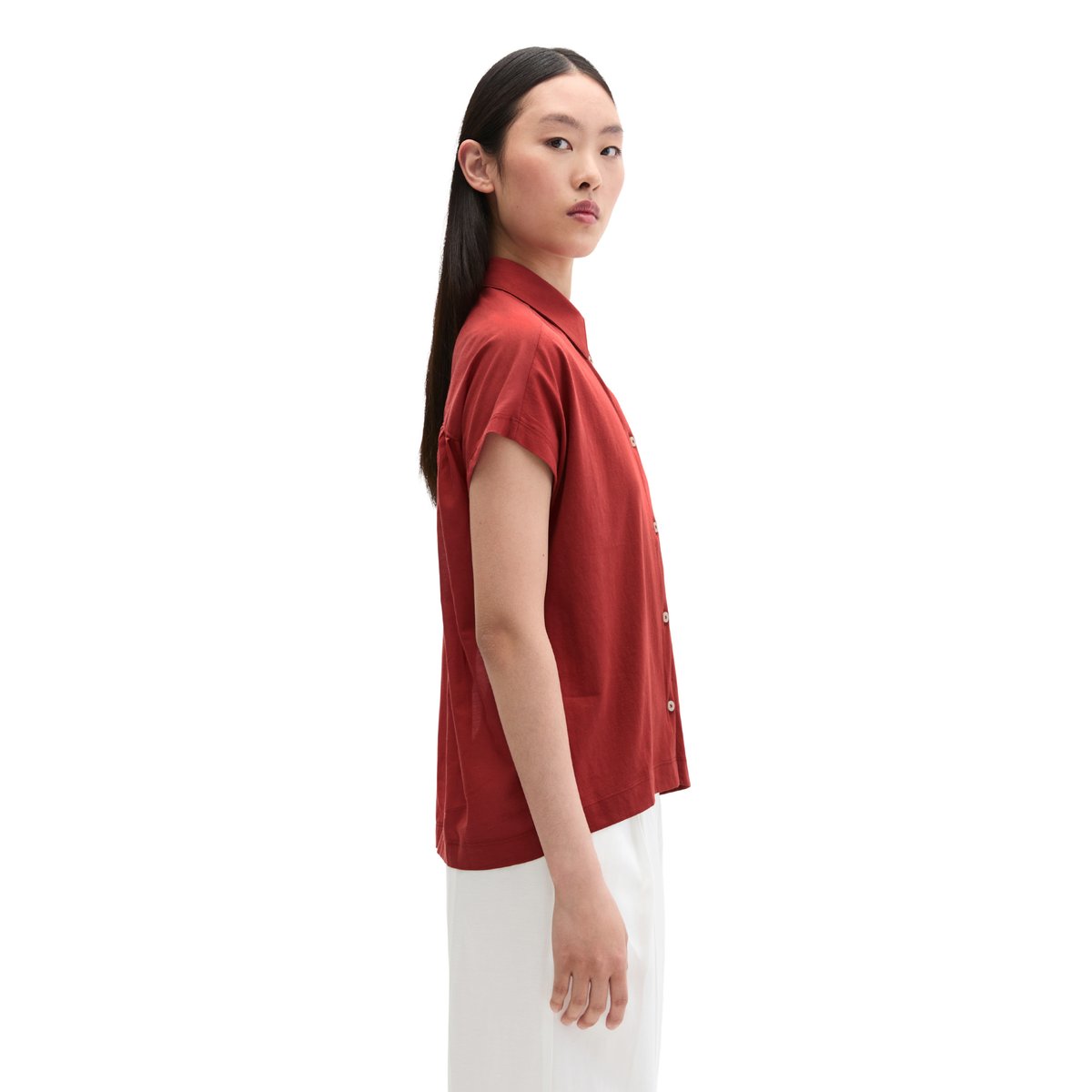 Blouse en jersey large en mélange de matériaux rouge foncé, MARC O'POLO