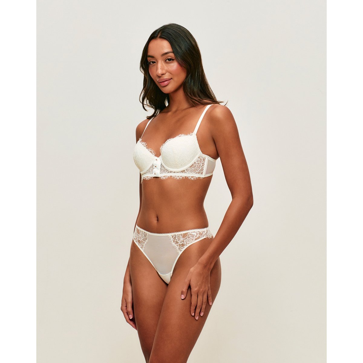 Tanga en mesh et dentelle florale TYLAIZ ecru, UNDIZ