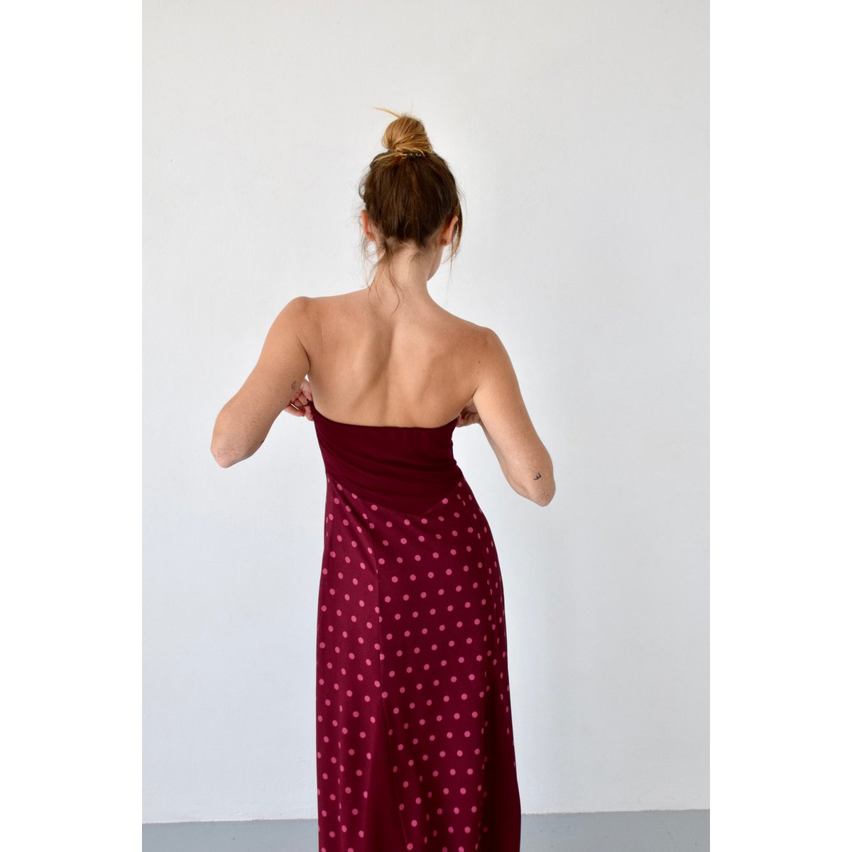 Robe longue jupe à pois KALA bordeaux, MINDTRAVELER