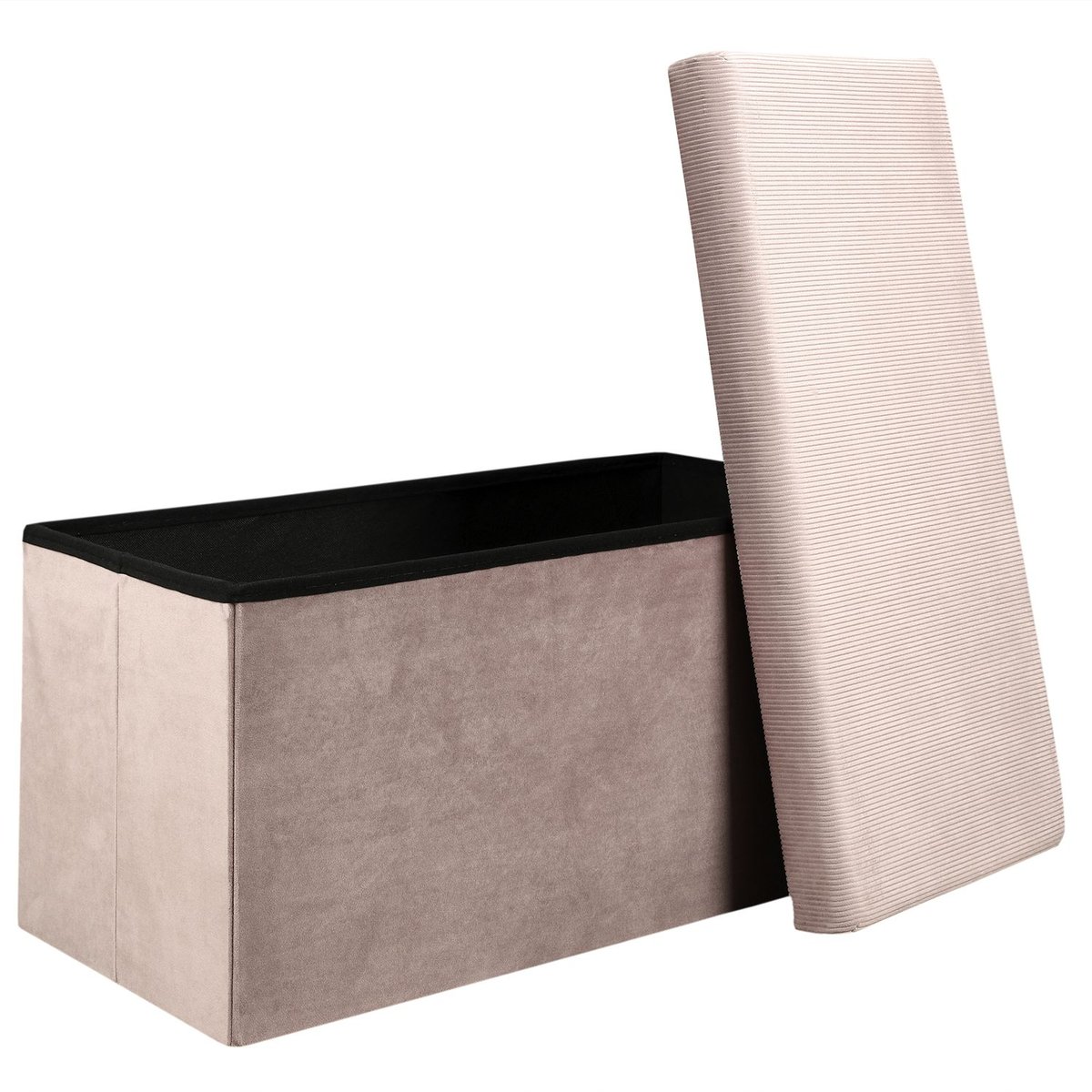 Banc coffre de rangement pliable en velours côtelé GIULIA rose, THE HOME DECO FACTORY