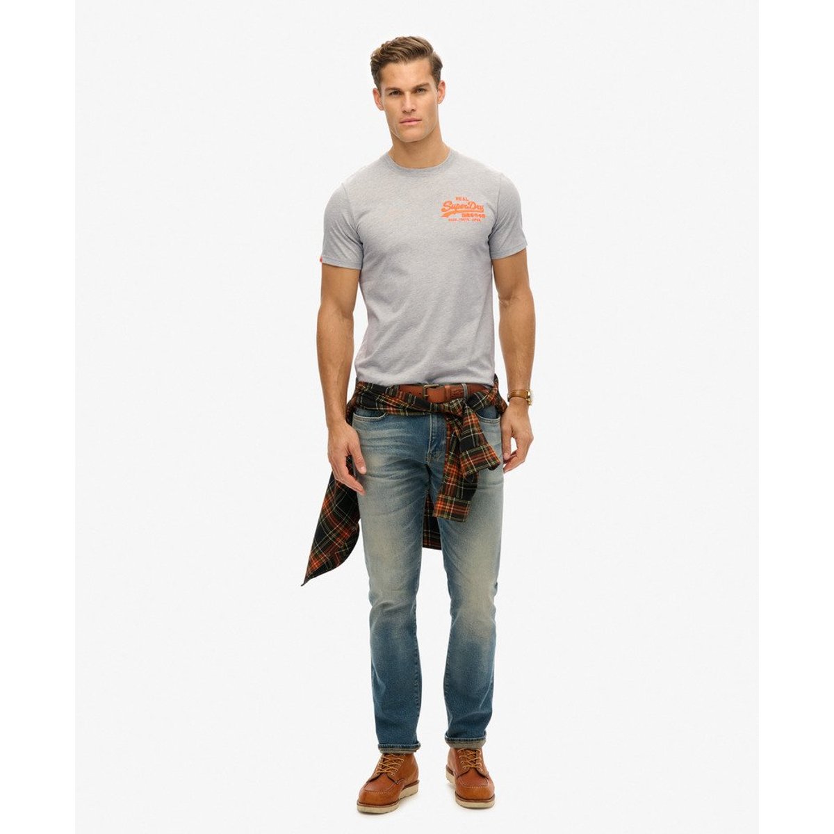 T-shirt décontracté Vintage Logo brodé gris moyen chiné, SUPERDRY