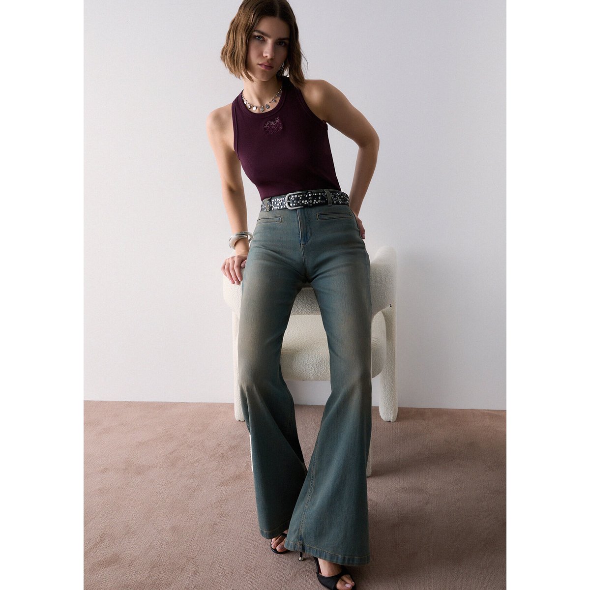 Jean flare avec poches passepoilées denim bleu, LIU JO