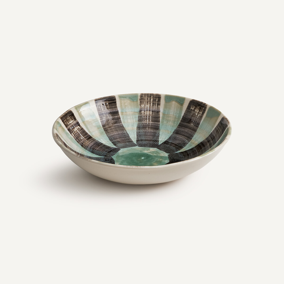 Set of 4 Viana Striped Stoneware Soup Plates grey green/black, AM.PM