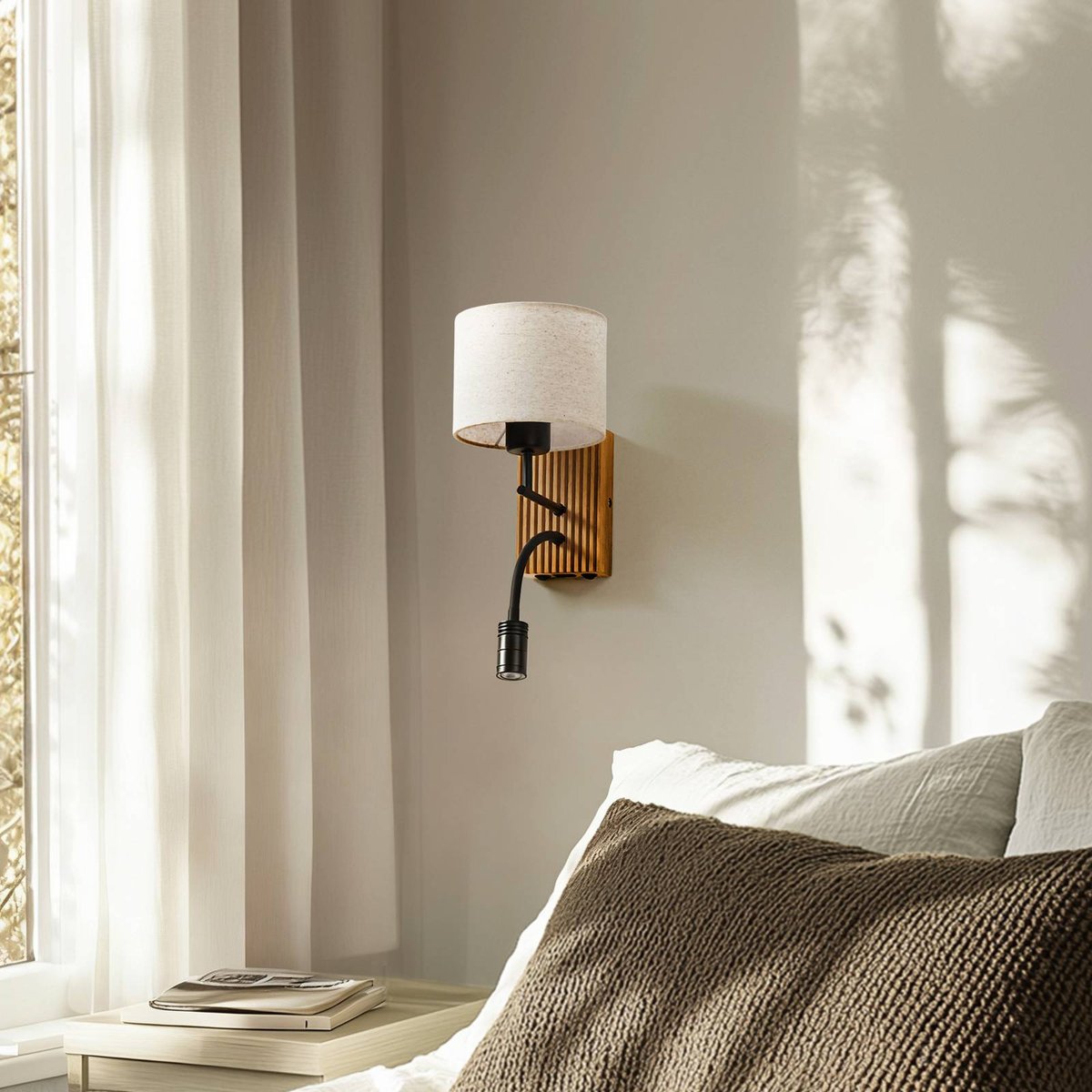 Applique en textile moderne, Lieske beige, noir, bois clair, LUCANDE